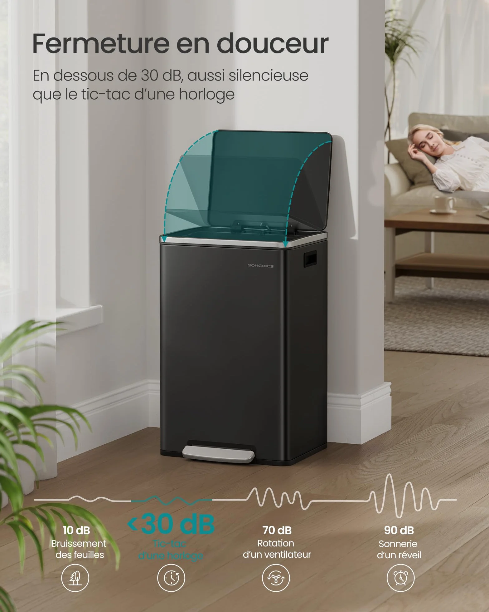 SONGMICS Poubelle de Cuisine 50 L Acier Noir d'Encre LTB595B02