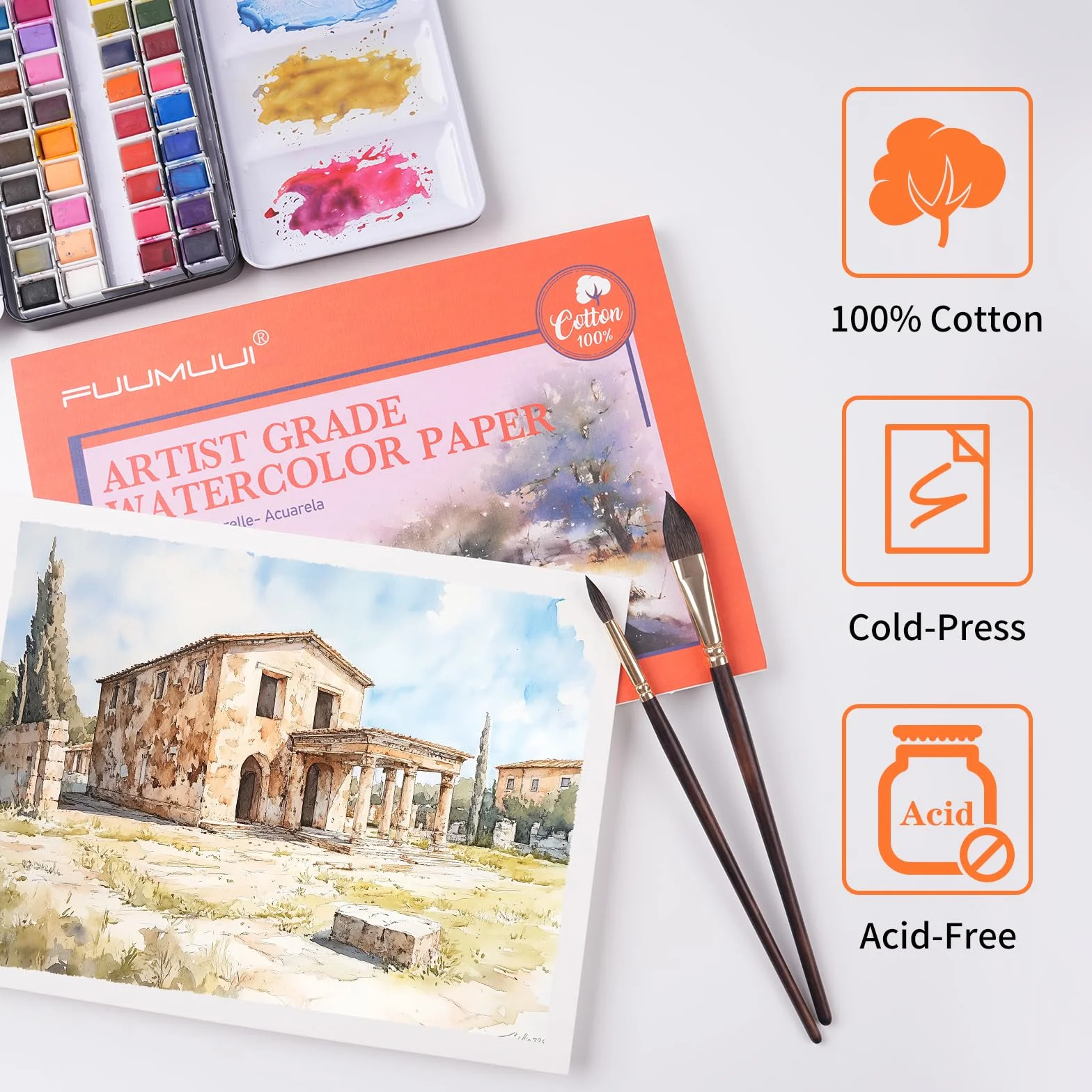 Papier Aquarelle Coton A4 300g - Bloc 22 Feuilles 100% Coton Sans Acide 21x29,7 cm