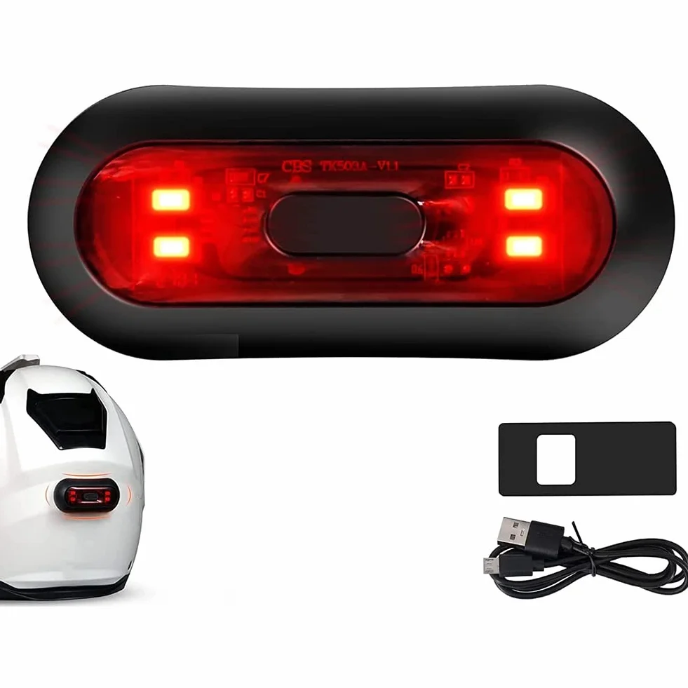 Lumière LED pour casque, feu de freinage pour casque de moto, rechargeable, lumière d'avertissement de sécurité rouge pour la nuit