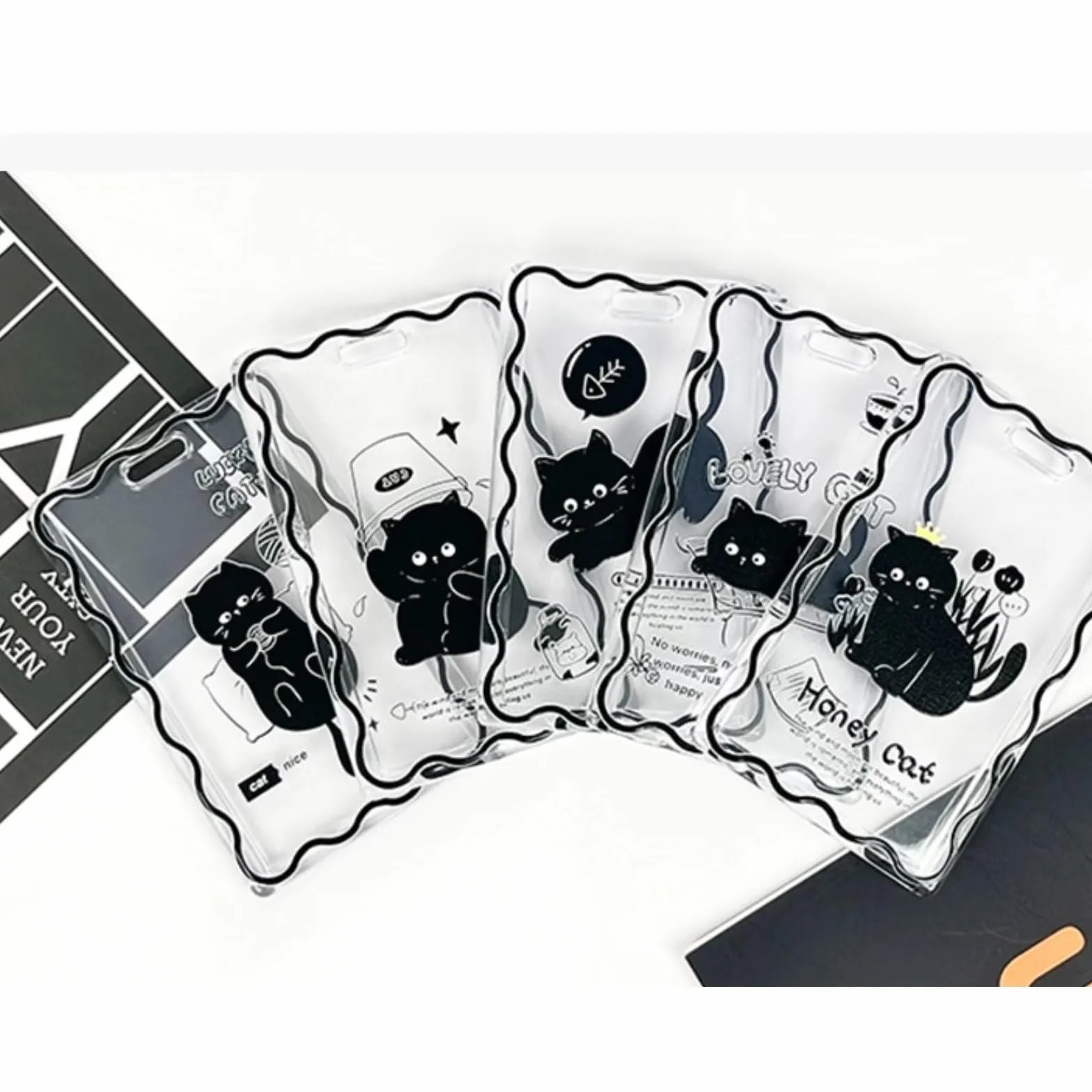 Kpop Photocard Holder Clear Black Cat Acrylic Card Sleeves Top Loaders Keychain Cute Design