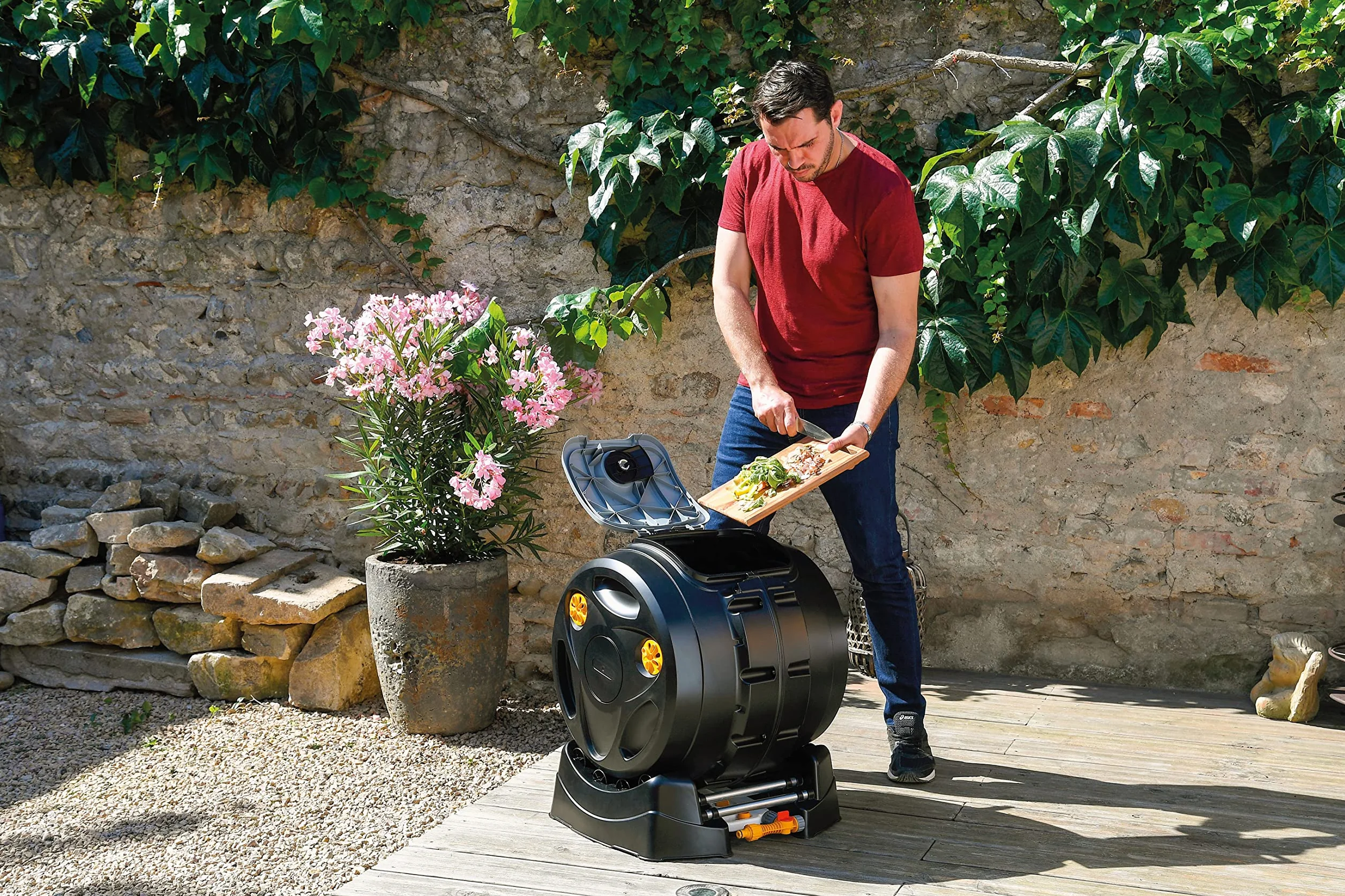 Hozelock Composteur Easymix 2-en-1 rotatif 100 L Noir
