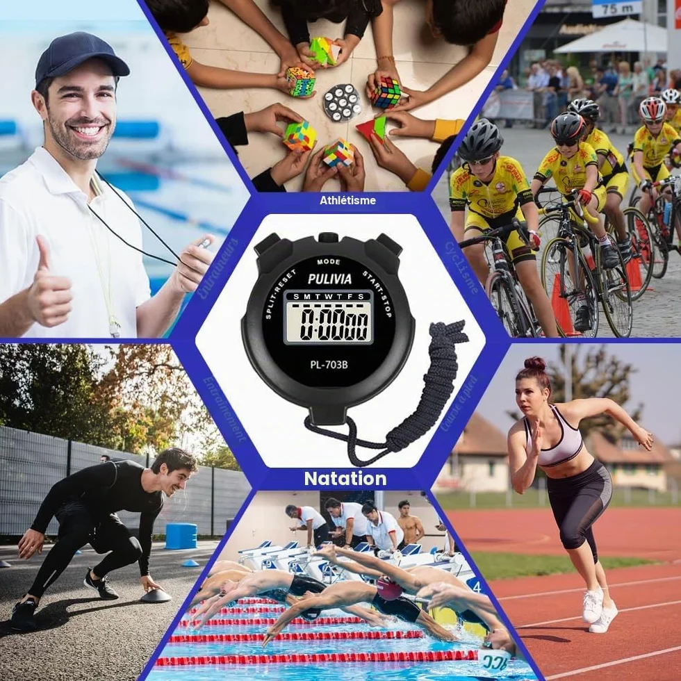 Chronomètre de Sport Numérique avec Horloge, Calendrier, Alarme, Grand écran, Chronomètre Numérique pour Entraîneurs, Course à Pied Entraînement Sportif, Noir