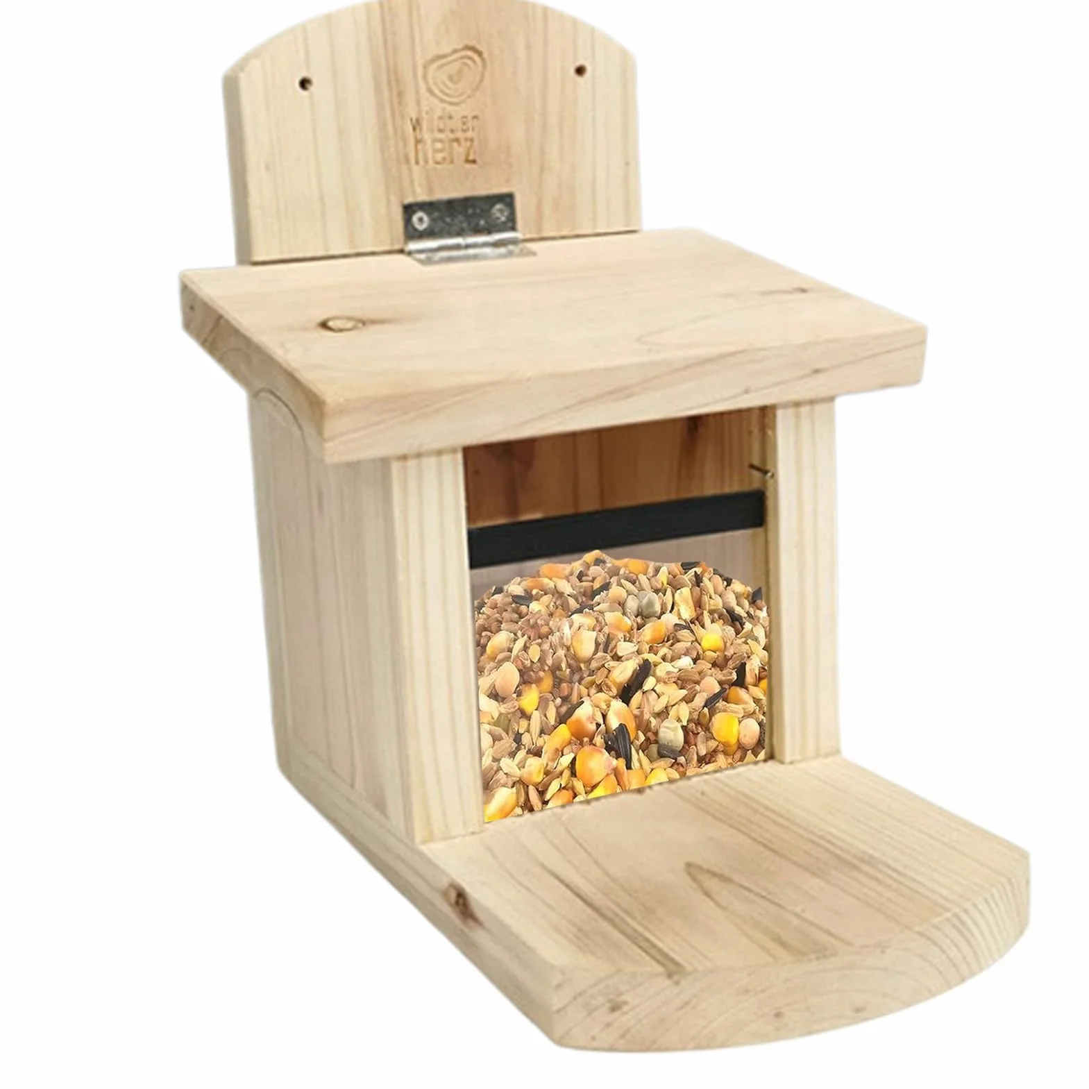 Mangeoire en bois pour écureuils 21 cm station d'alimentation extérieure coupe-vent avec fonction d'hydratation