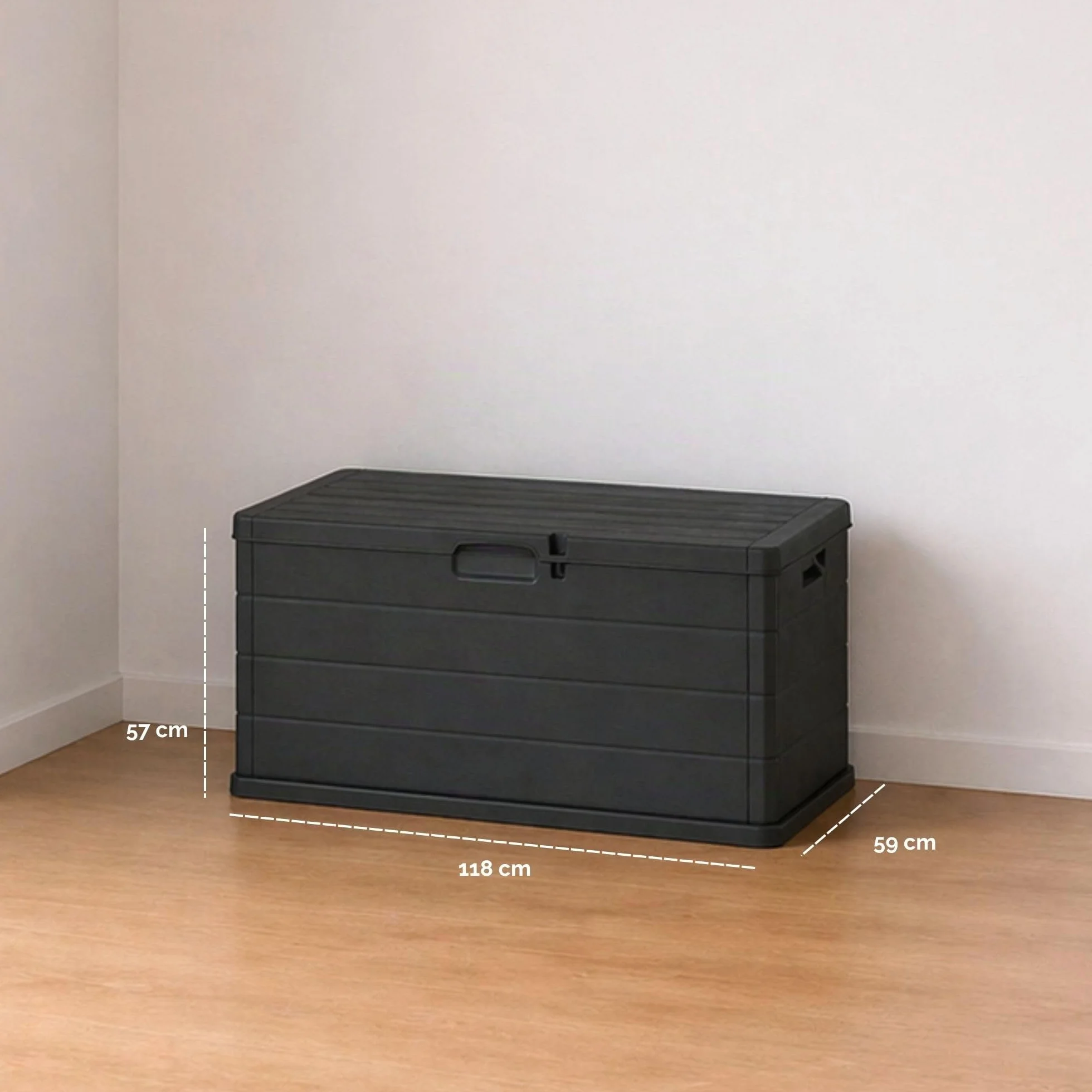 Coffre d'extérieur 340 L effet bois résine anthracite 118 x 59 x 57 cm