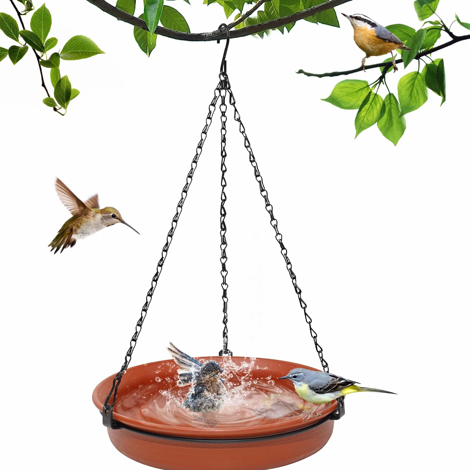 Abreuvoir Oiseaux Exterieur Suspendu, Bains Mangeoire pour Oiseaux Sauvages Decoration Jardin Balcon (Brun)