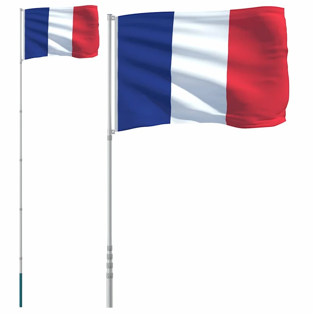 vidaXL Drapeau de la France et mât 5,55 m Aluminium, Drapeau de la France, Drapeau, mât de Drapeau télescopique, Drapeau National, mât de Drapeau