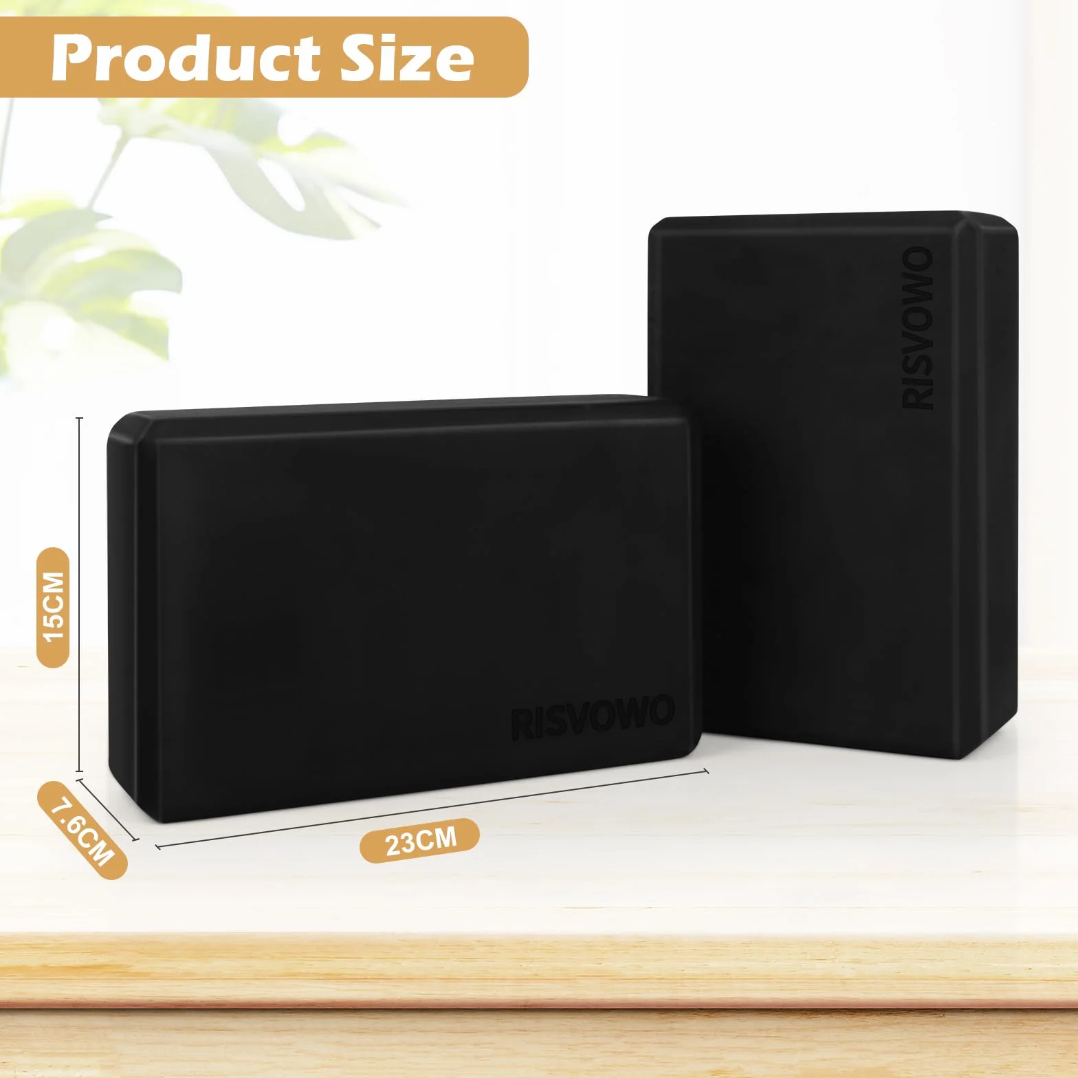 RISVOWO Brique Yoga, Lot de 2 Blocs, Kit en Mousse EVA à Haute Densité pour Pilates, Méditation, Fitness et Stretching