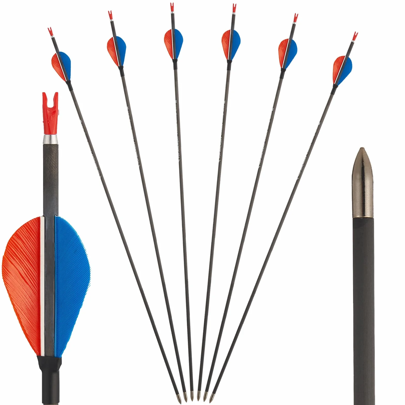 Toparchery Flèches Tir à l'Arc 31 Pouces Carbone Pur ID4,2mm Plumes Naturelles