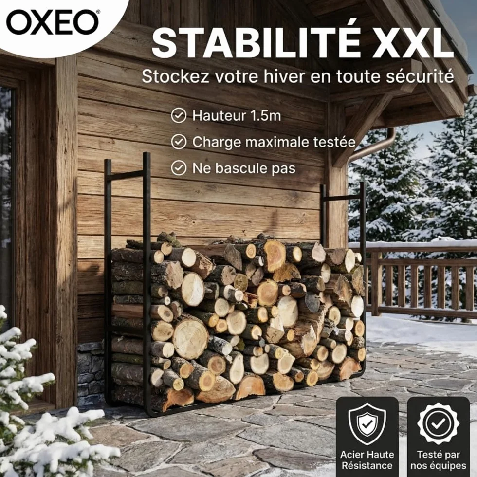 Oxeo Range bûches XXL Extensible Acier revêtement époxy Hauteur 1.5 m Grande capacité