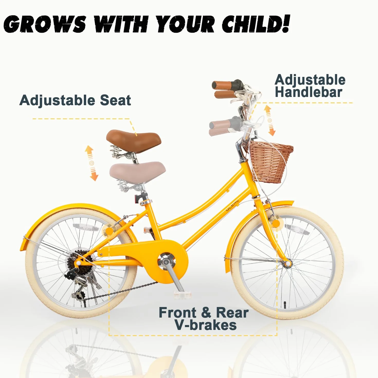 Glerc Missy 20" 24" 26" Pouces Fille Cruiser Shimano 6 Vitesses Hybrid vélo de Ville pour Les Jeunes de Plus de 6 Ans avec Panier en Osier léger, Plusieurs Couleurs