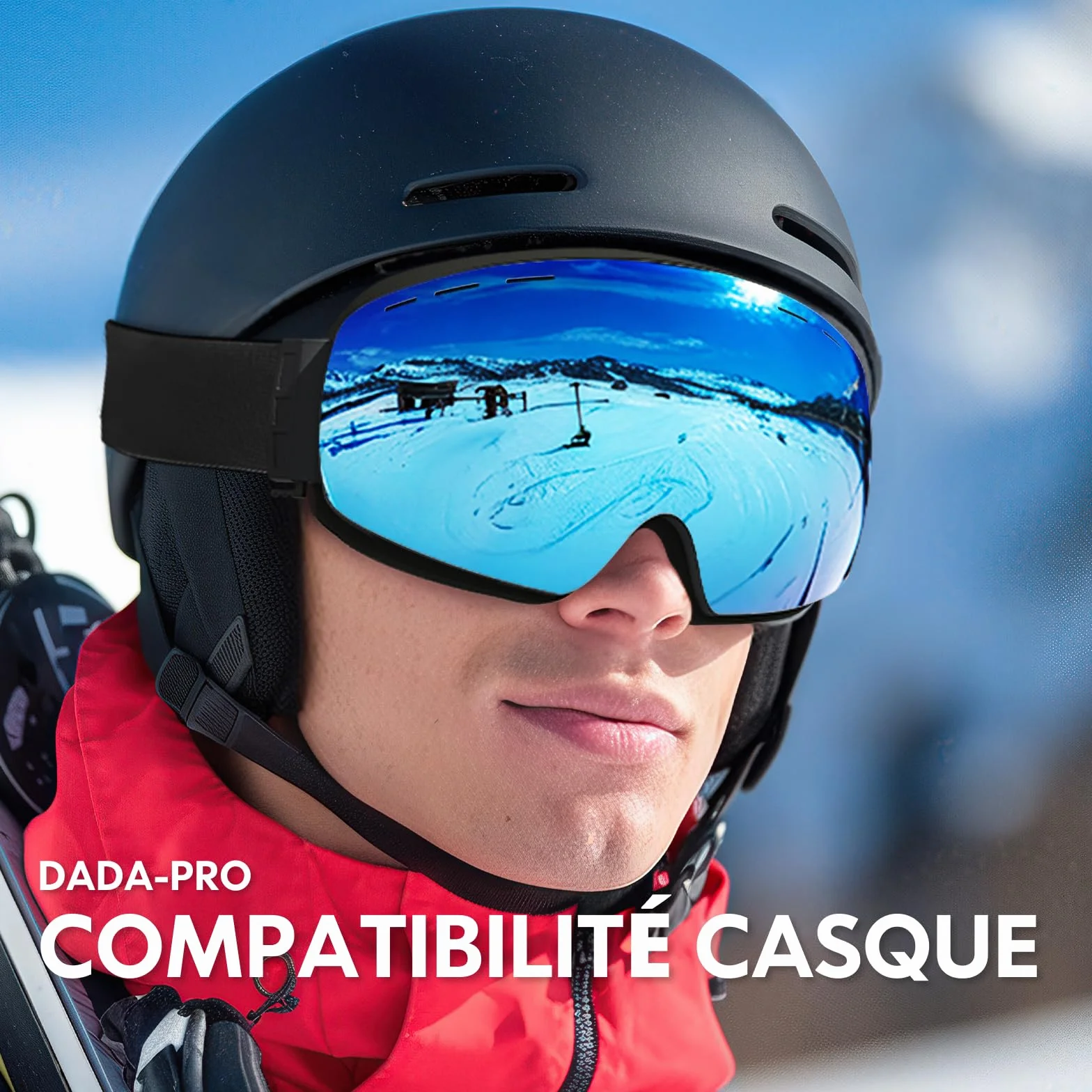 DADA-PRO Masque de Ski OTG Verre Sphérique Ultra HD Anti-Buée UV400 Protection Compatible Casque