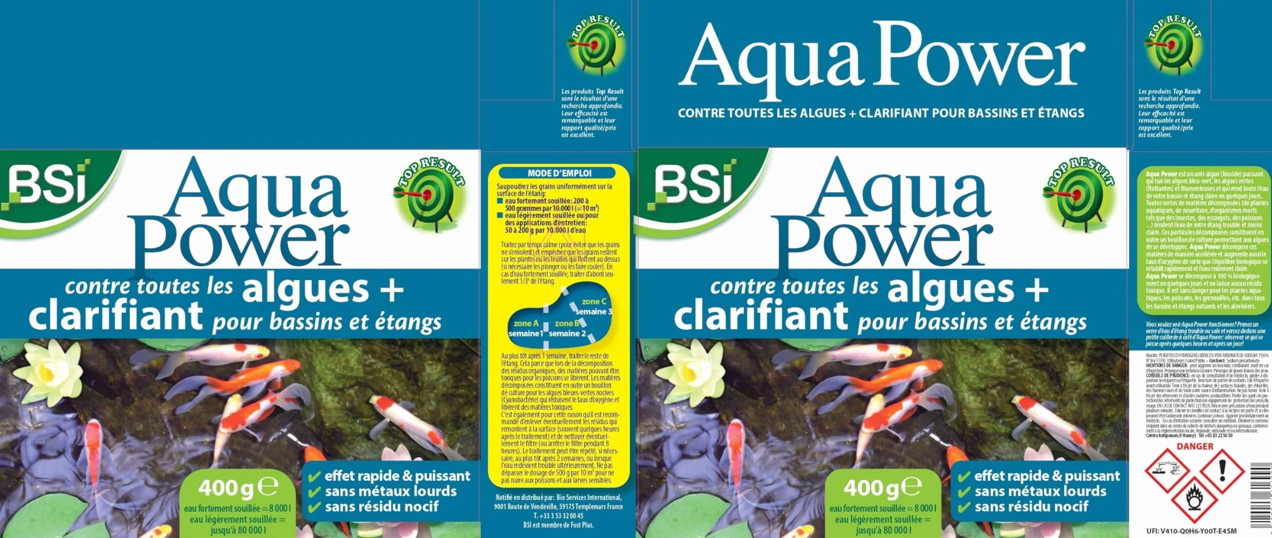 BSI Aqua Power Double Action Anti-Algues Clarifiant Liquide Pour Bassins Etangs 400 g