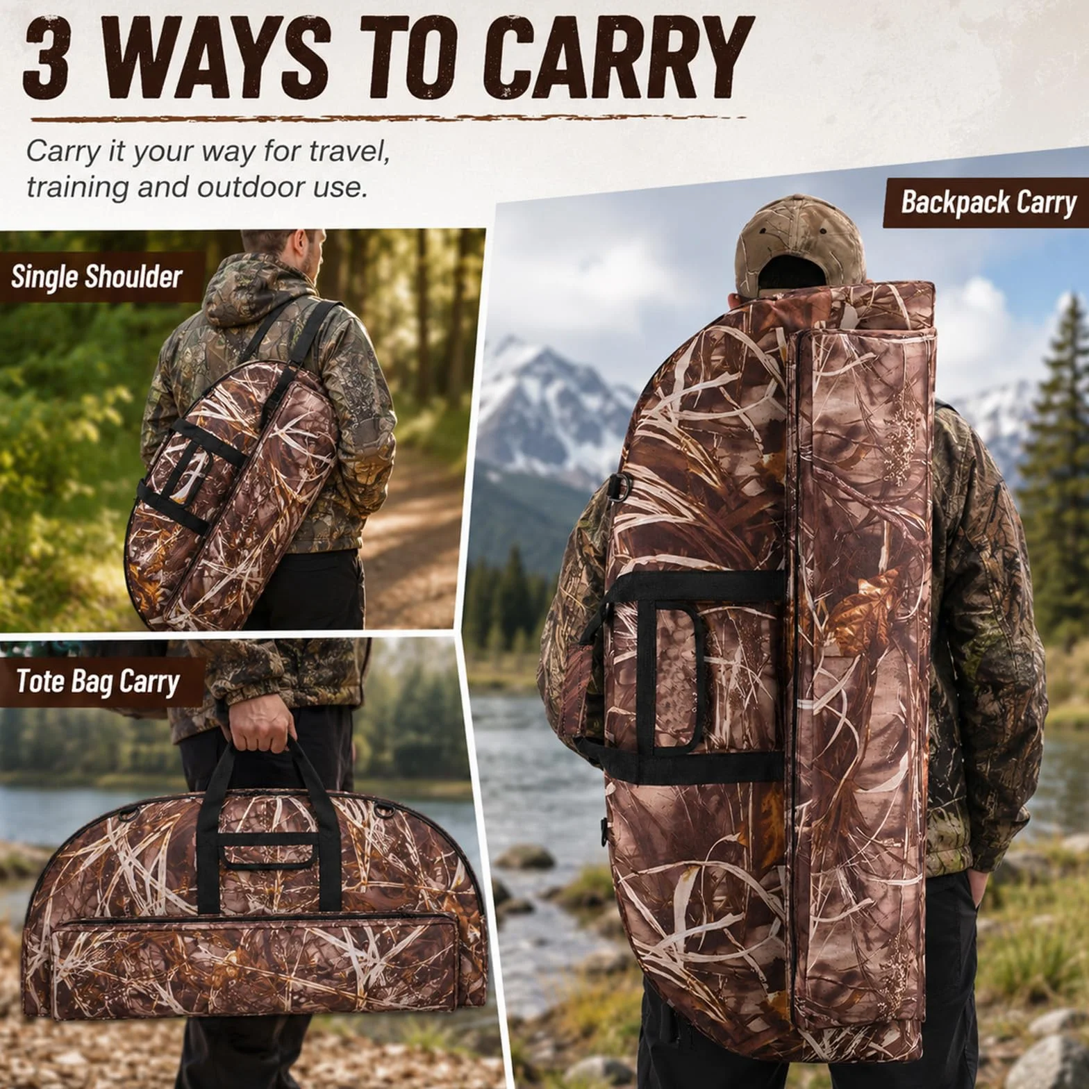Sac d'arc à l'arc à plusieurs poches avec sangles Sac de transport pour arc avec poche flèche pour la chasse