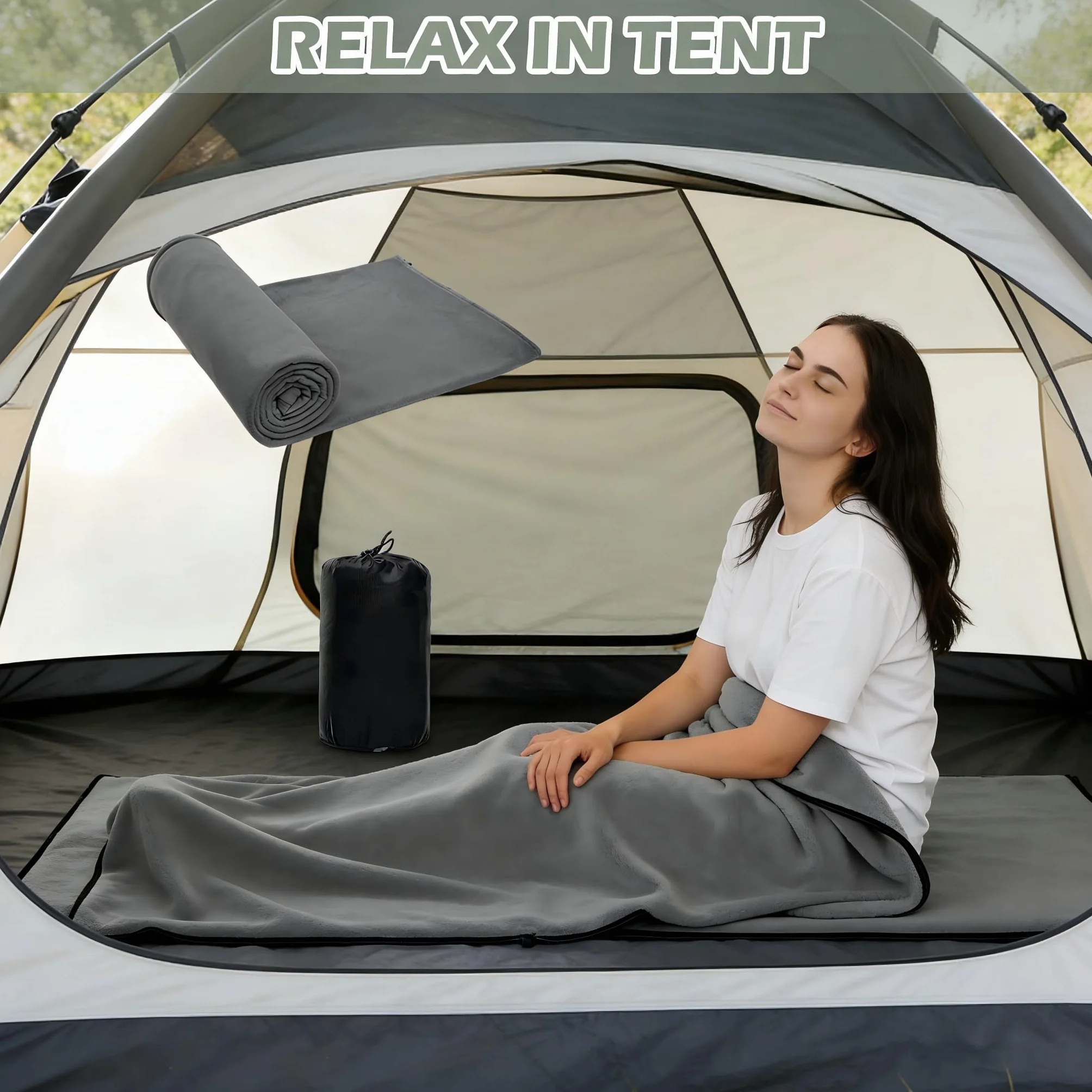 Sac de couchage en coton et coutil ultra léger - 180 x 80 cm - Sac de couchage intérieur en polaire compact - Sac de couchage léger pour le camping, la randonnée, l'auberge et l'extérieur