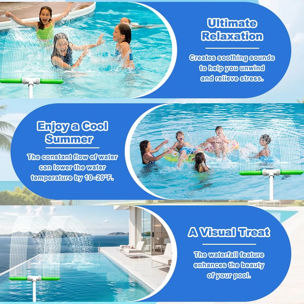 Fontaine à Eau Ajustable à 360° à Double Pulvérisation pour Piscine Cascade, Accessoire Asperseur avec Adaptateur