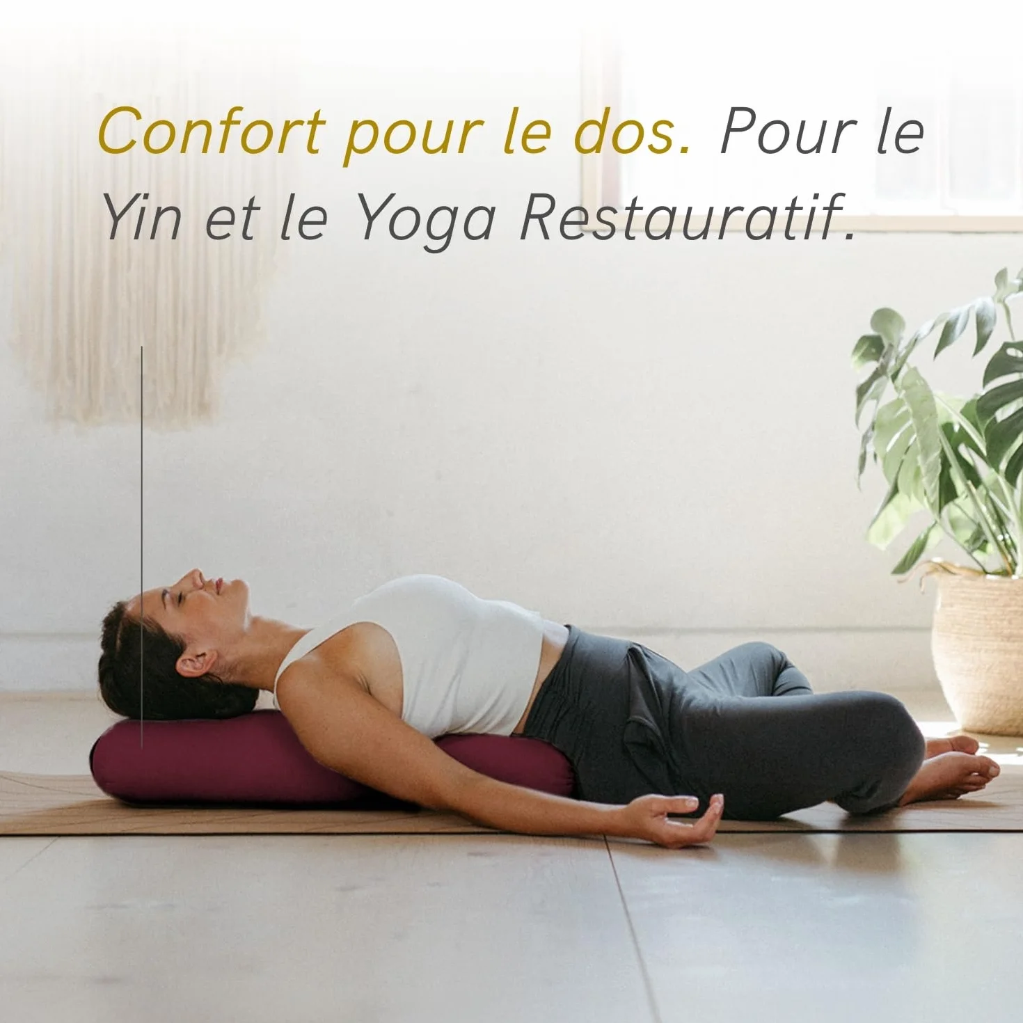 LOTUSCRAFTS Bolster de yoga pour Yin Yoga, rouleau de yoga, housse lavable en coton bio, coussin de yoga avec rembourrage en kapok, rouleau pilates, coussin de medidation