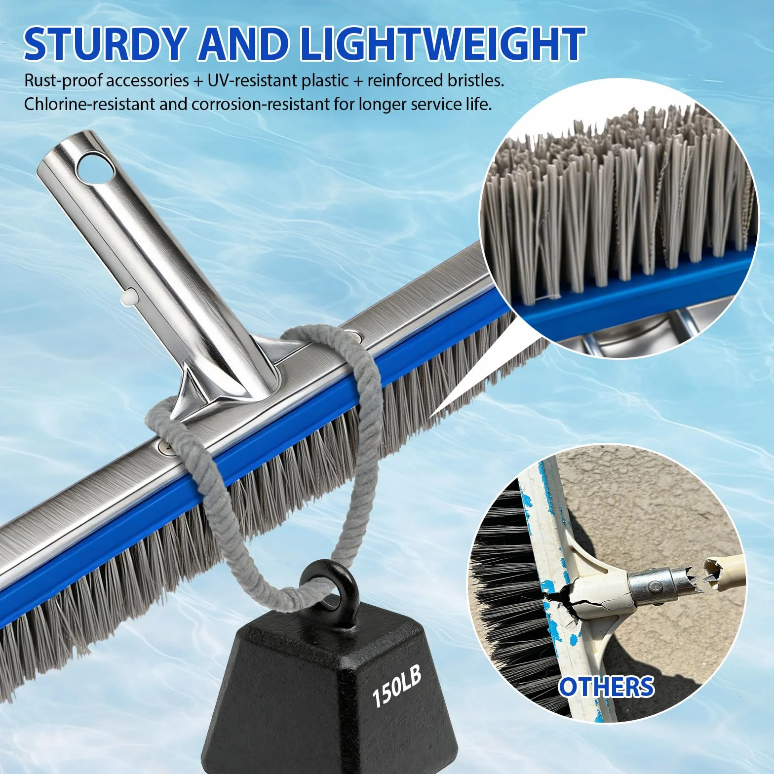 Brosse Piscine 18 Pouces (45,7 cm) Acier Nylon Dos Aluminium Clip EZ pour Fond Parois Piscine Enterrée
