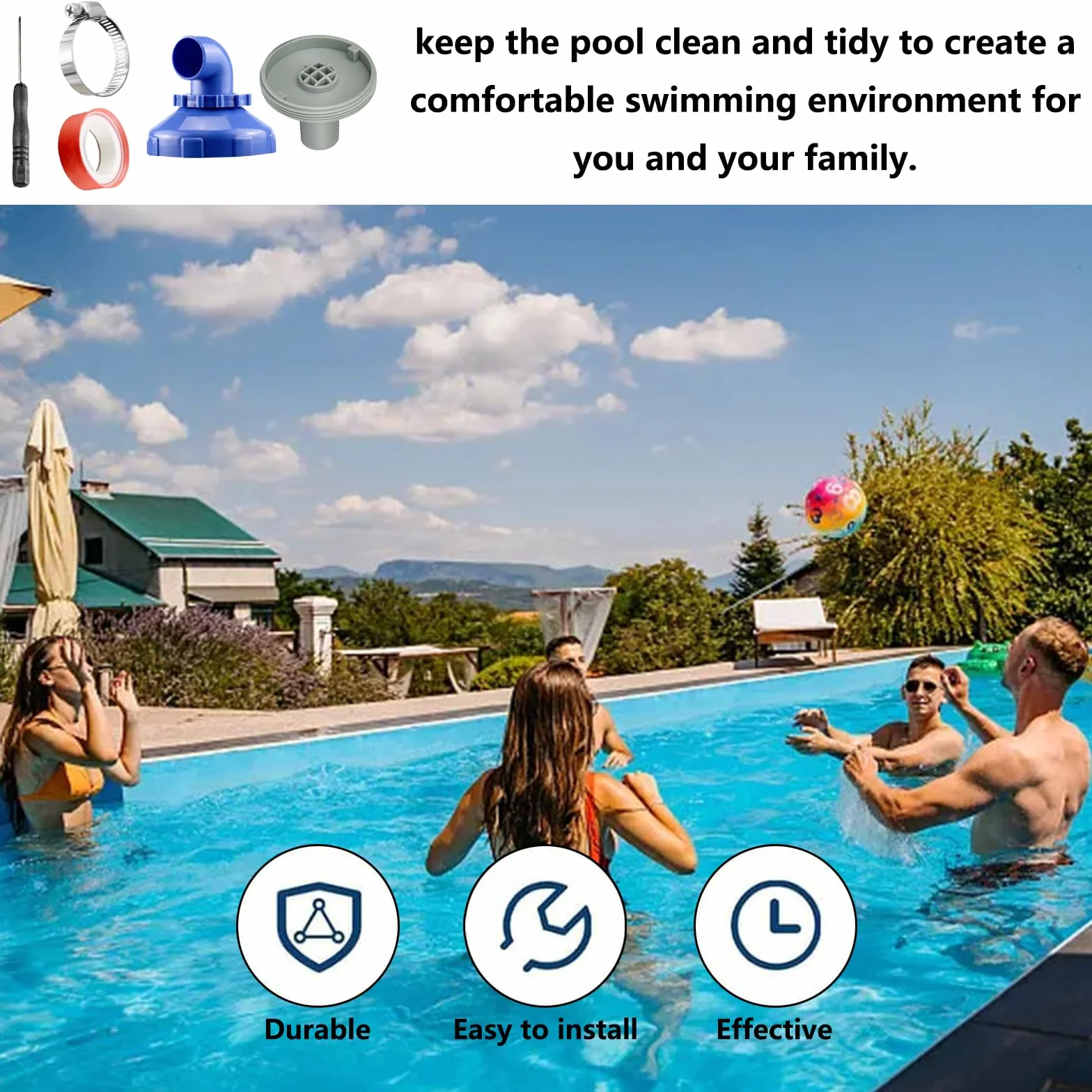 Buse de remplissage de piscine 32 mm rotative 360° avec accessoires de raccordement
