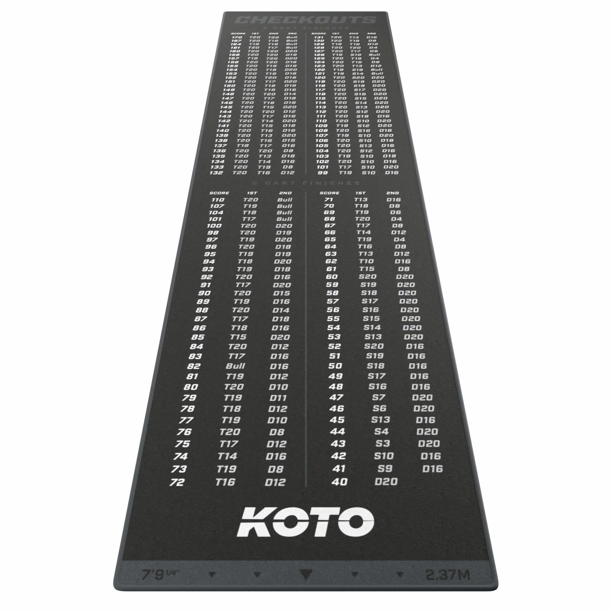 KOTO - Tapis Checkout Gris 237 x 60 cm, INCL. Indicateur de Score, Antidérapant, Tapis Flechette Sol