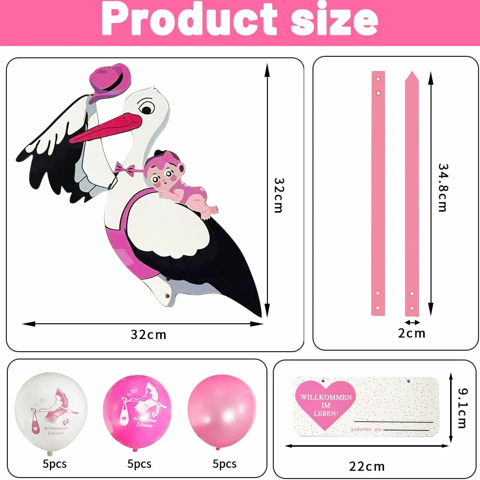 Grande Cigogne en Bois 89 CM pour Naissance Bébé Extérieur