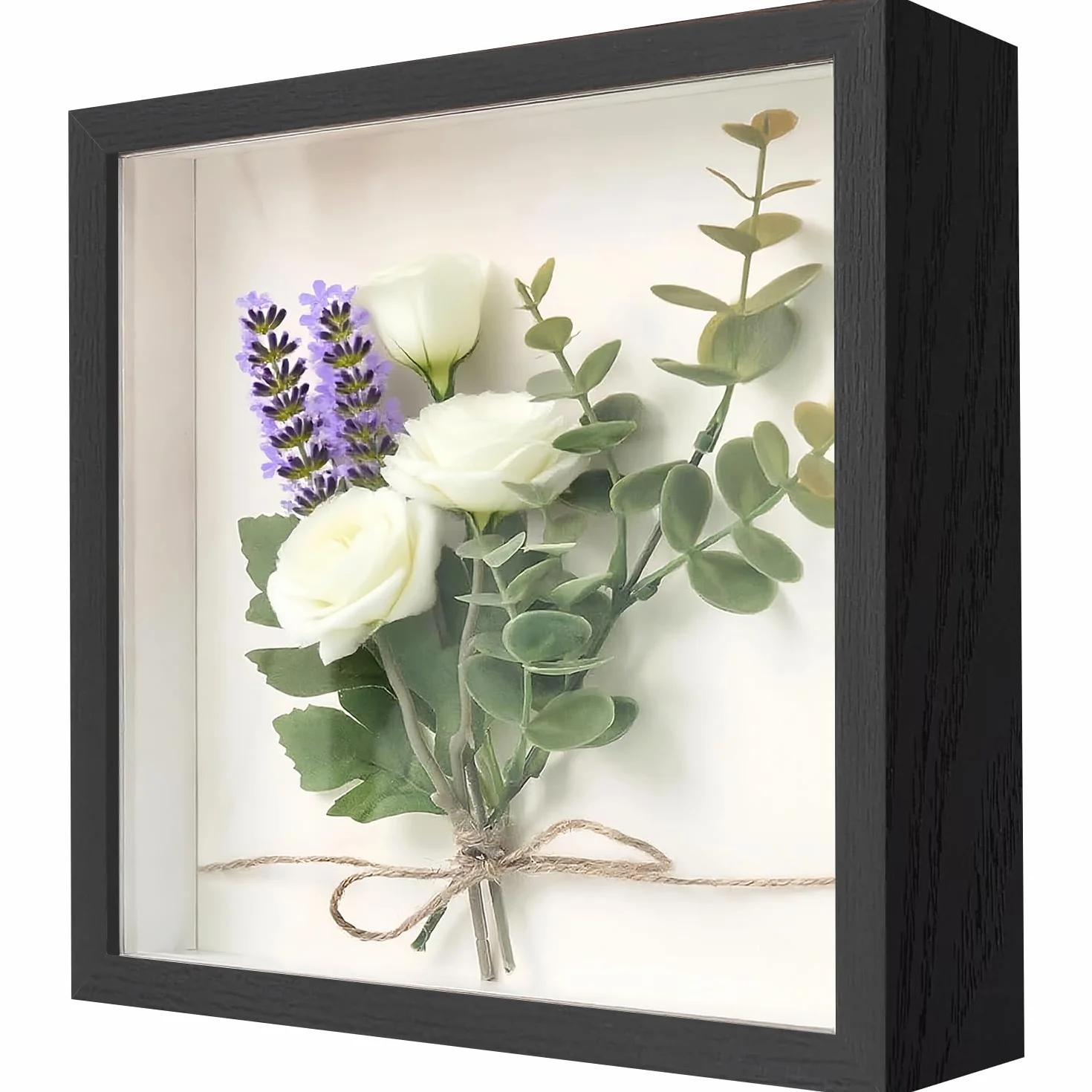 Cadre Photo 3D 22 x 22 cm Bois 3 cm Profondeur pour Mur Bureau Décoration Mariage DIY Noir