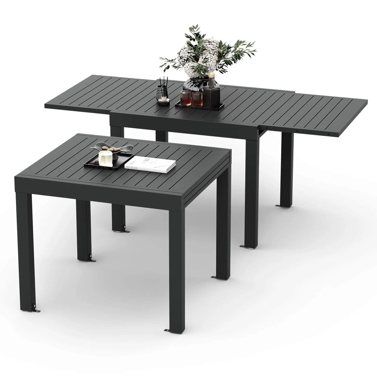 Table de Jardin Extensible Aluminium 80/160 x 80 x 75 cm Gris