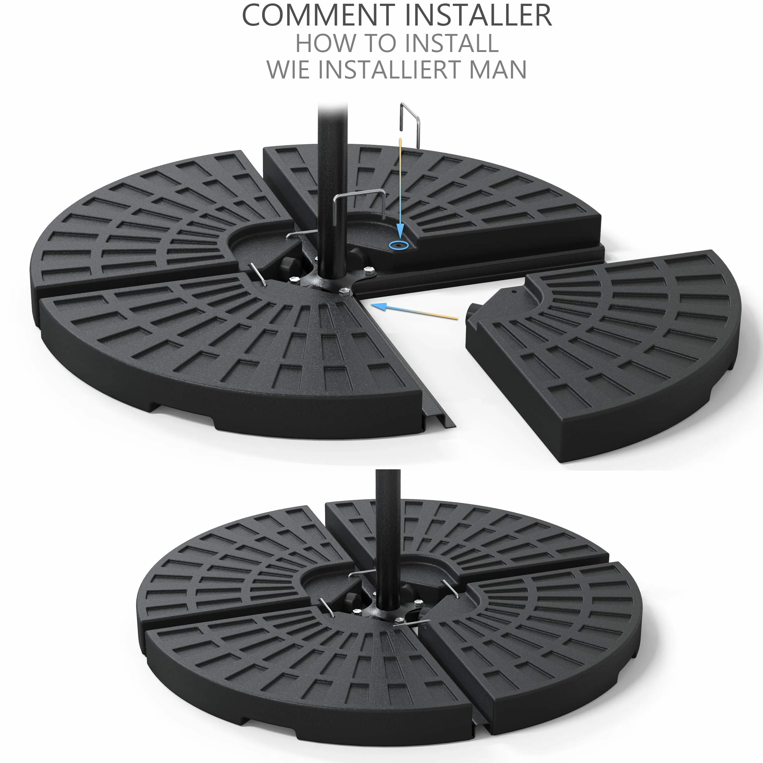 Dalle Lestage pour Parasol HDPE 4pcs Protection UV Robuste Stable pour Parasol Déporté Noir