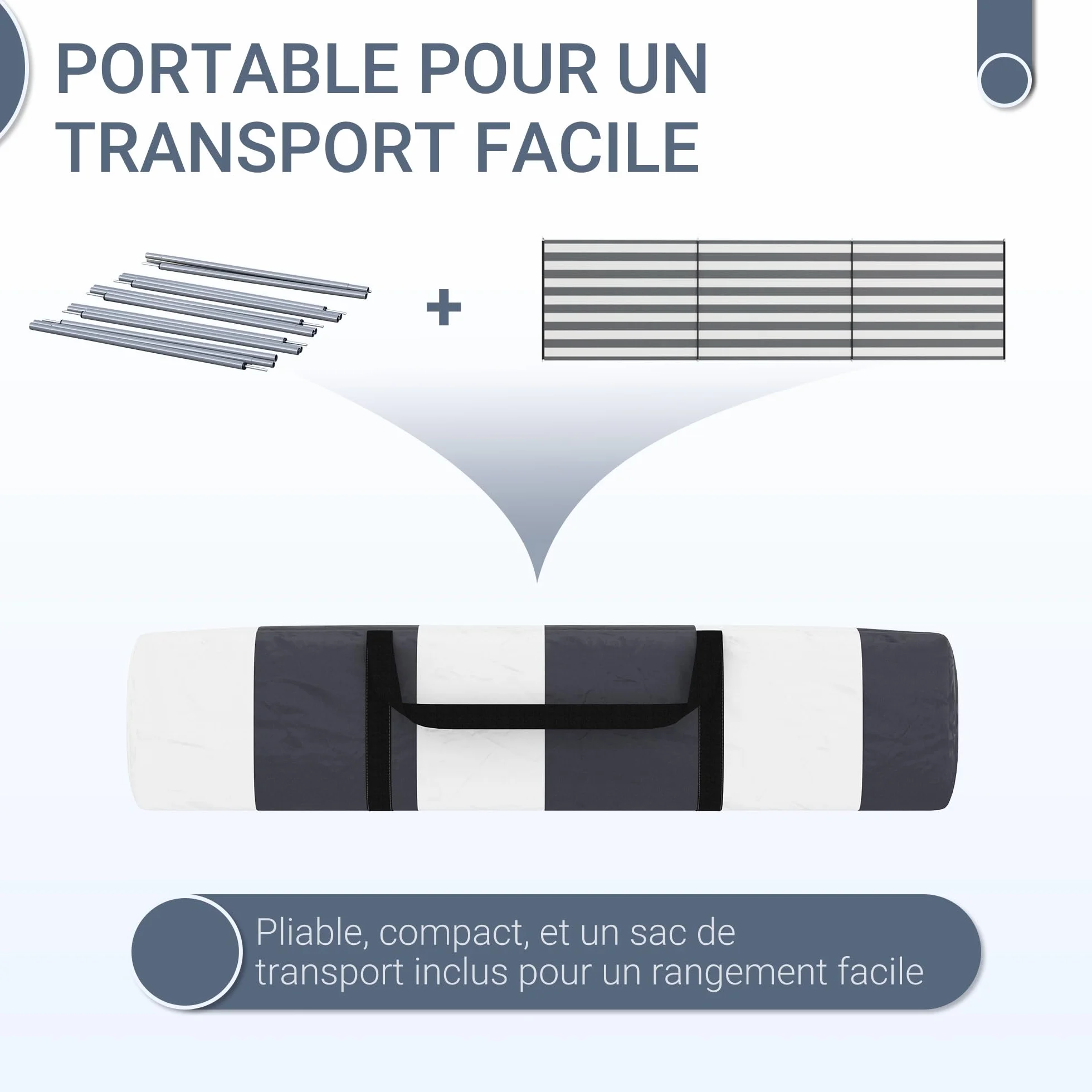 Outsunny Paravent Brise-Vent de Camping Portable Pliable avec Sac de Transport et poteaux en Acier dim. 540 cm x 150 cm Gris et Blanc