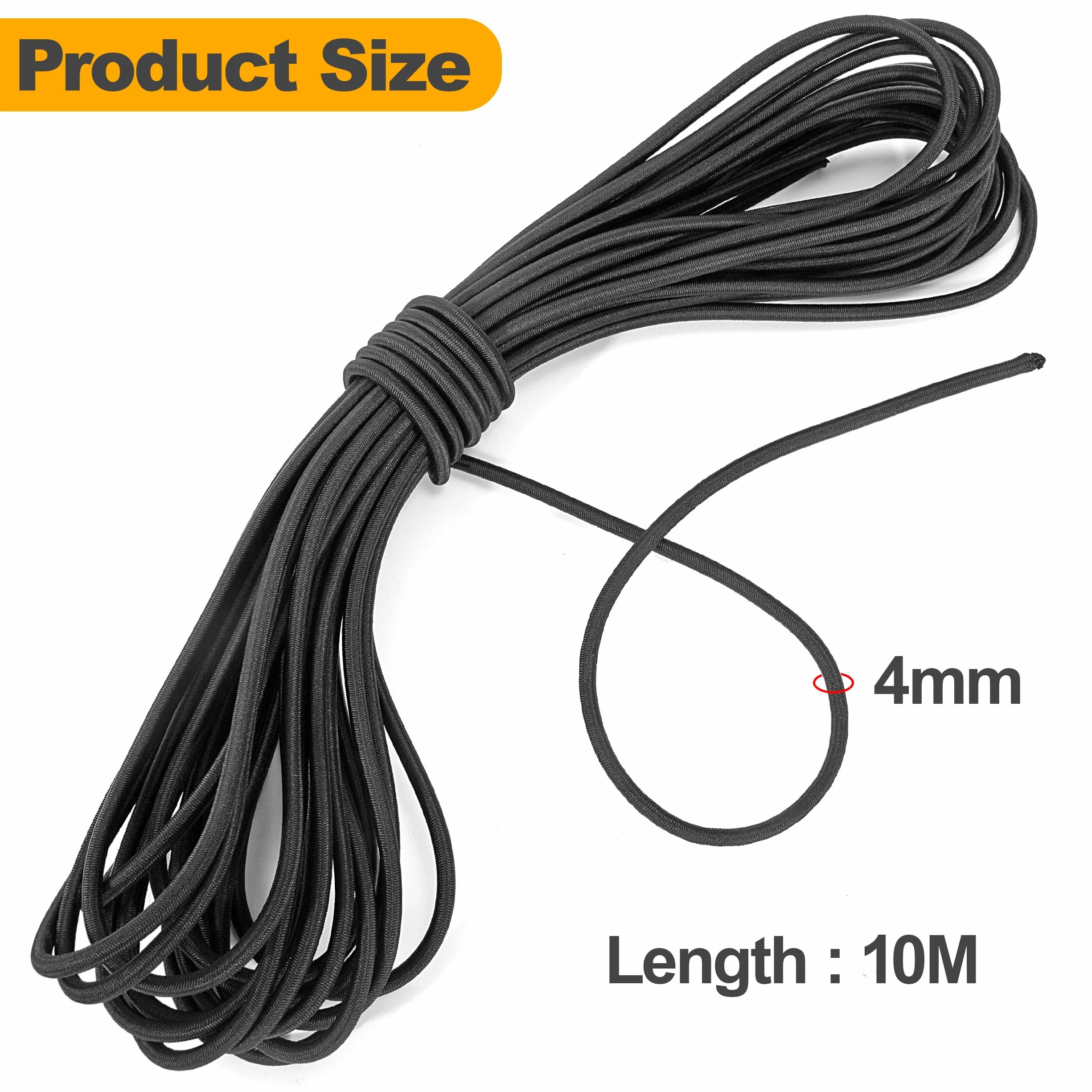 Corde Extensible en Latex Cordon Elastique Rond Extensible Corde Elastique Corde D'extension Noir pour Bracelet Masques Camping (10mx4mm)