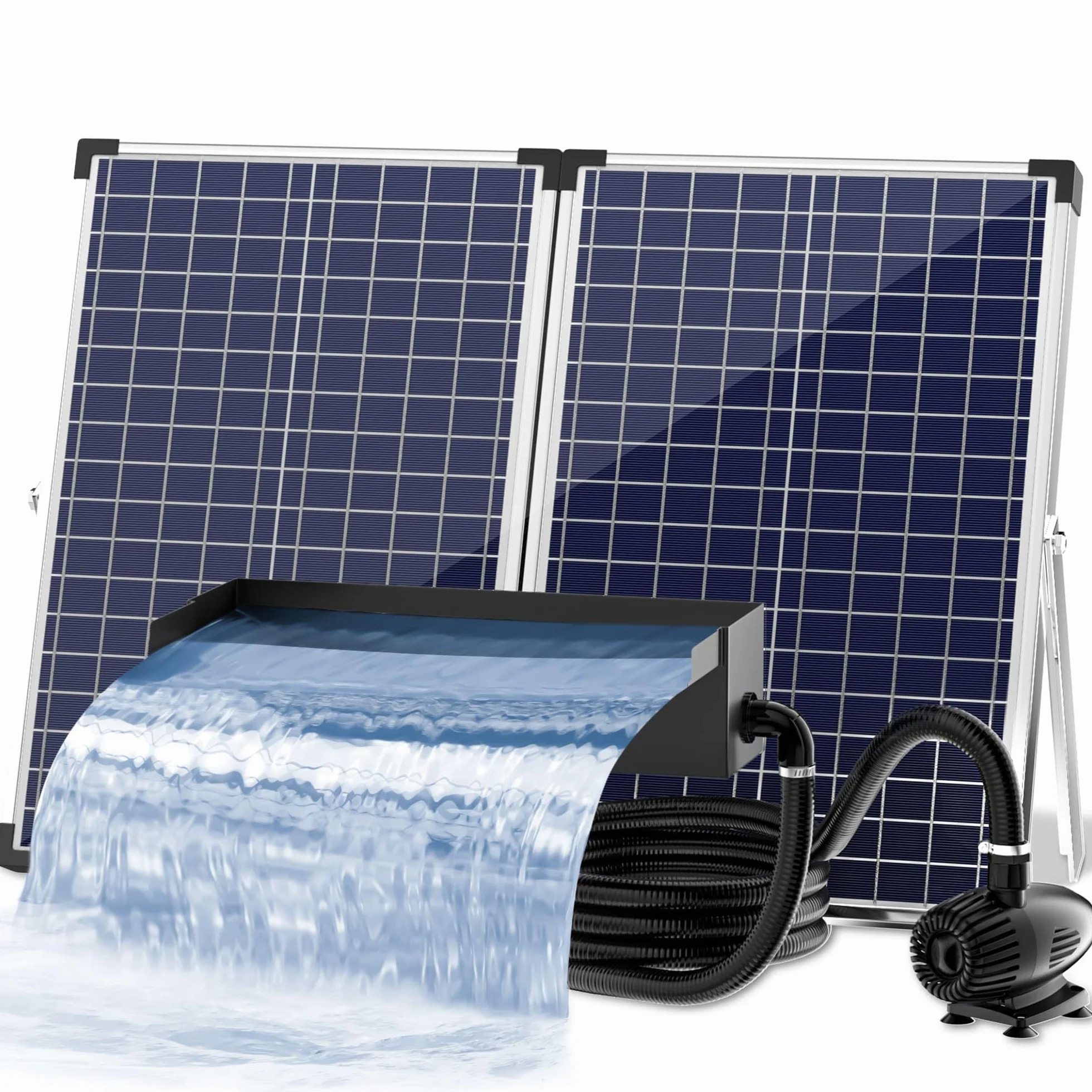 Kit de cascade solaire pour bassin 70 W 30 cm acier inoxydable pompe à trop-plein