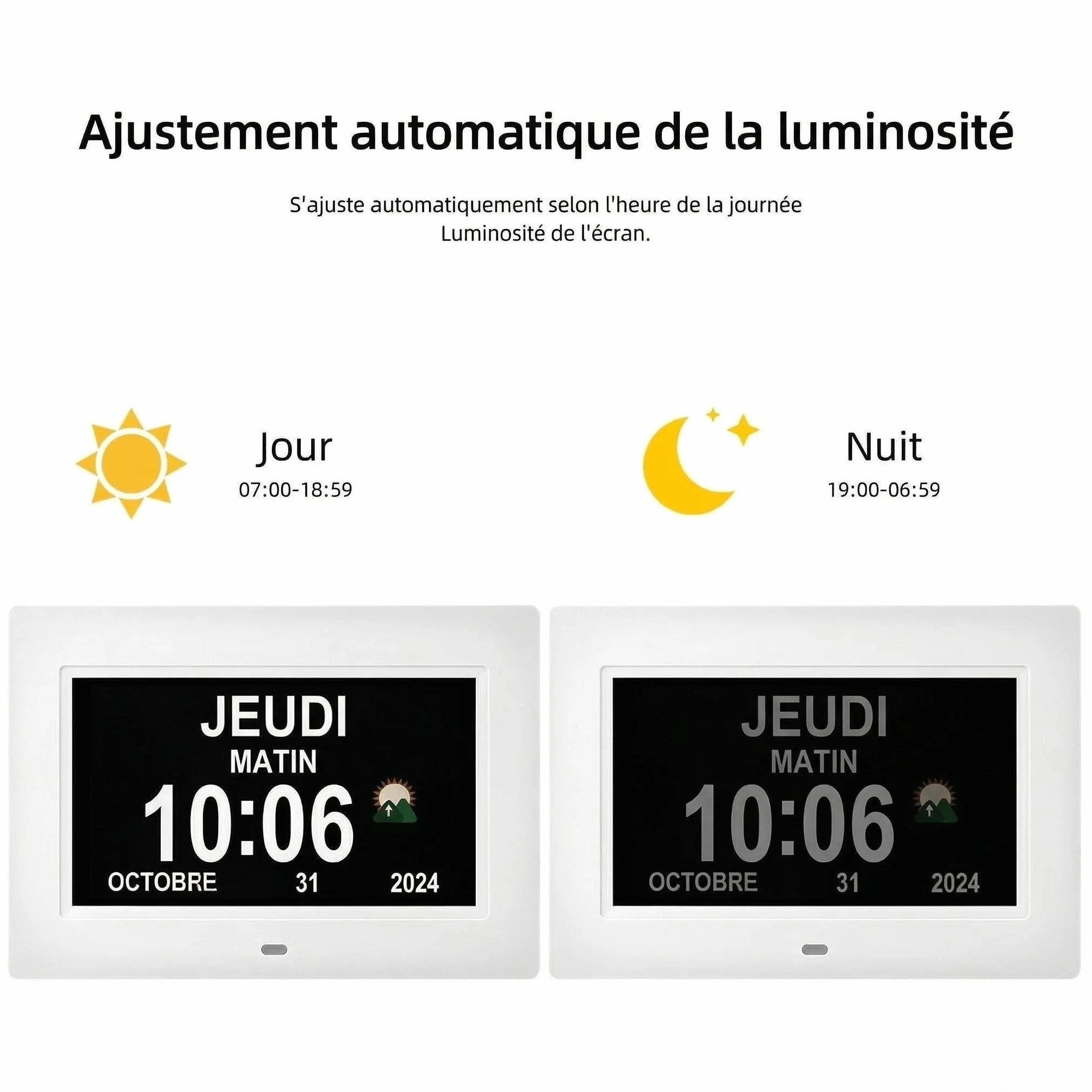Grande Horloge numérique Réveil pour Personnes âgées Blanc 7 Pouces