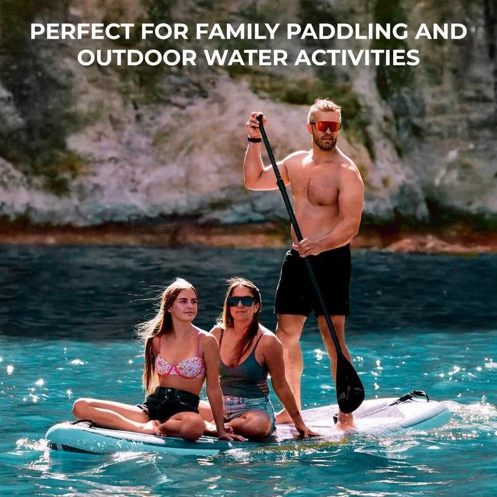 SereneLife Paddle Gonflable Adulte XL 350-370 cm – Stand Up Paddle Familial Stable pour 2 Adultes et 1 Enfant, Capacité 205 kg, Siège Inclus, Tapis EVA Antidérapant et Kit Complet