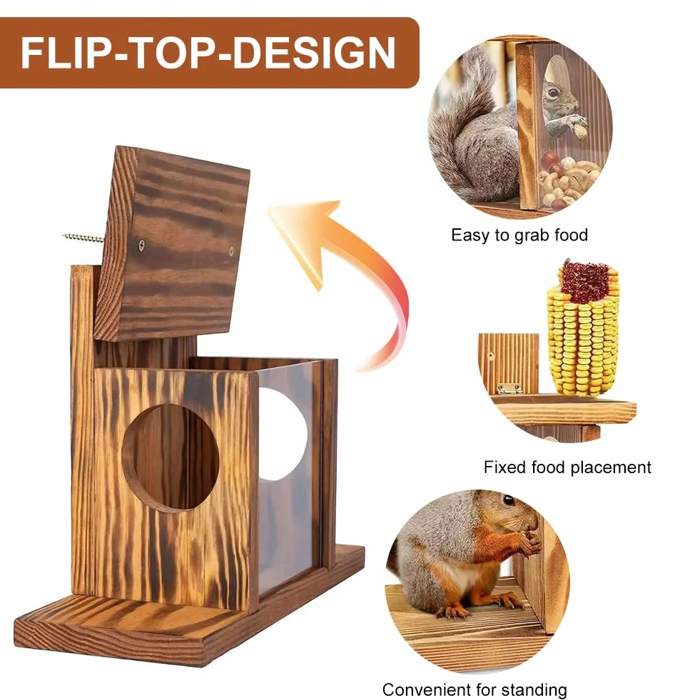 Mangeoire pour Écureuil en Bois pour Jardin Extérieur et Balcon