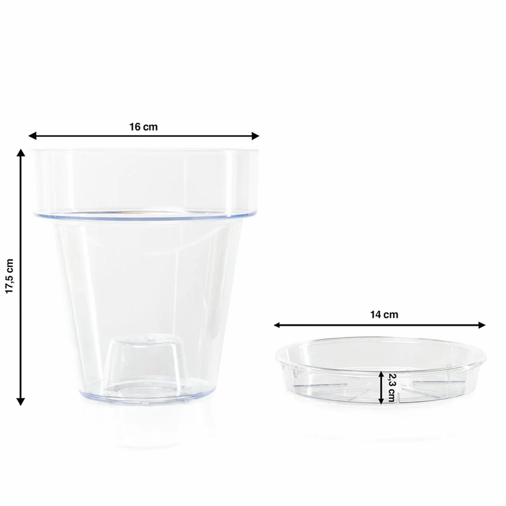 Pot pour orchidées Transparent Plastique Ø 16 cm avec Trous de vidange et soucoupes Lot de 3