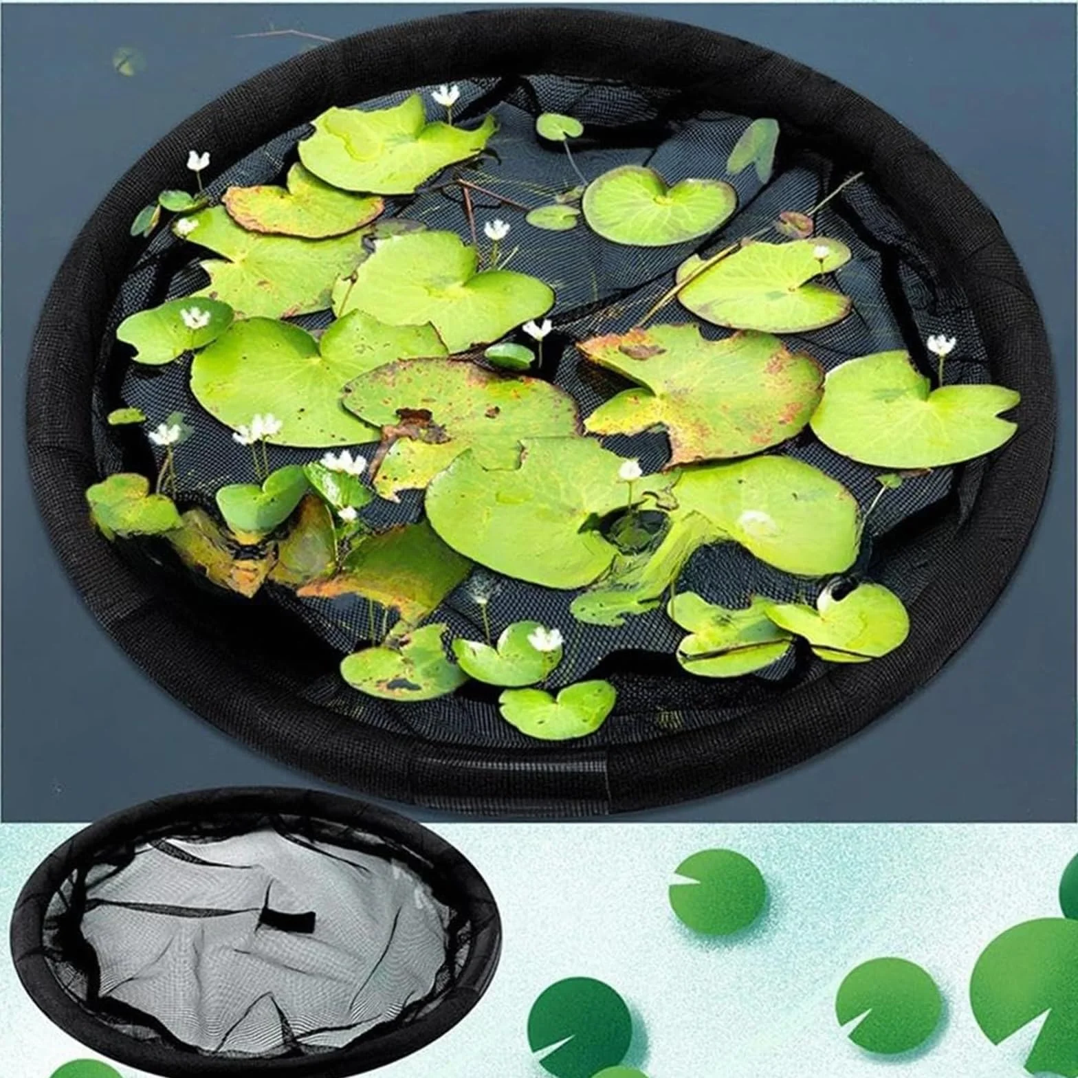 Barrière flottante pour poissons maille fine anneau levage bassin extérieur 60 cm