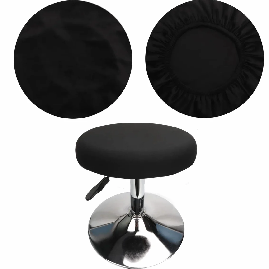 Housse Tabouret Rond 30-40cm Velours Extensible Lavable Noir