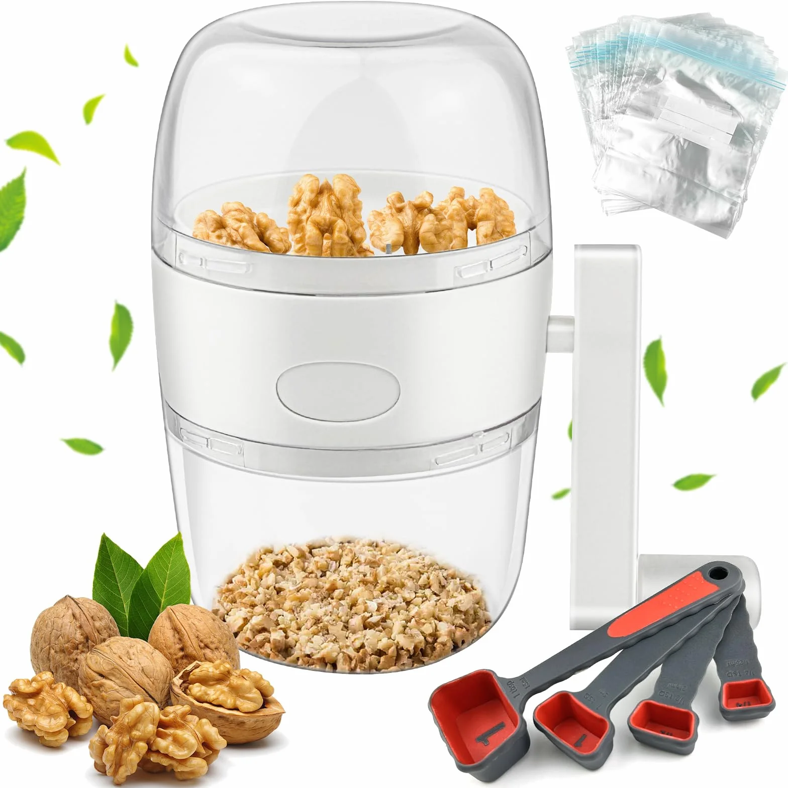 Broyeur de Noix Manuel, Moulin à Concasser avec 20 Sachets Refermables et Cuillère Doseuse pour Noix, Amandes, Noisettes