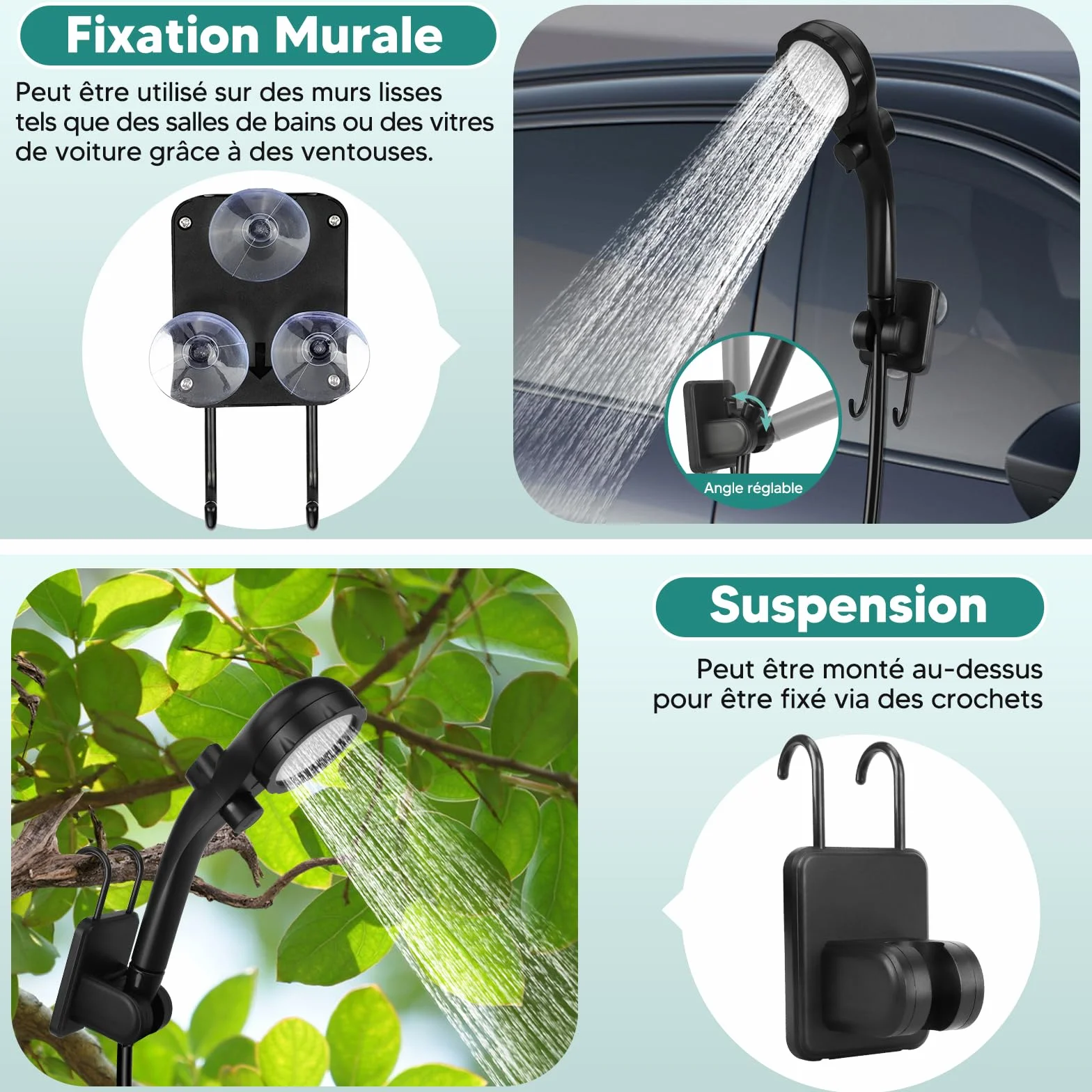 ShinePick Douche Camping, Douche Portable 3000mAh Rechargeable Avec écran LED Intelligent 3 Modes de Douche IPX7 Etanche Convient pour le Camping, l'extérieur, La Voiture, Les Animaux Domestiques