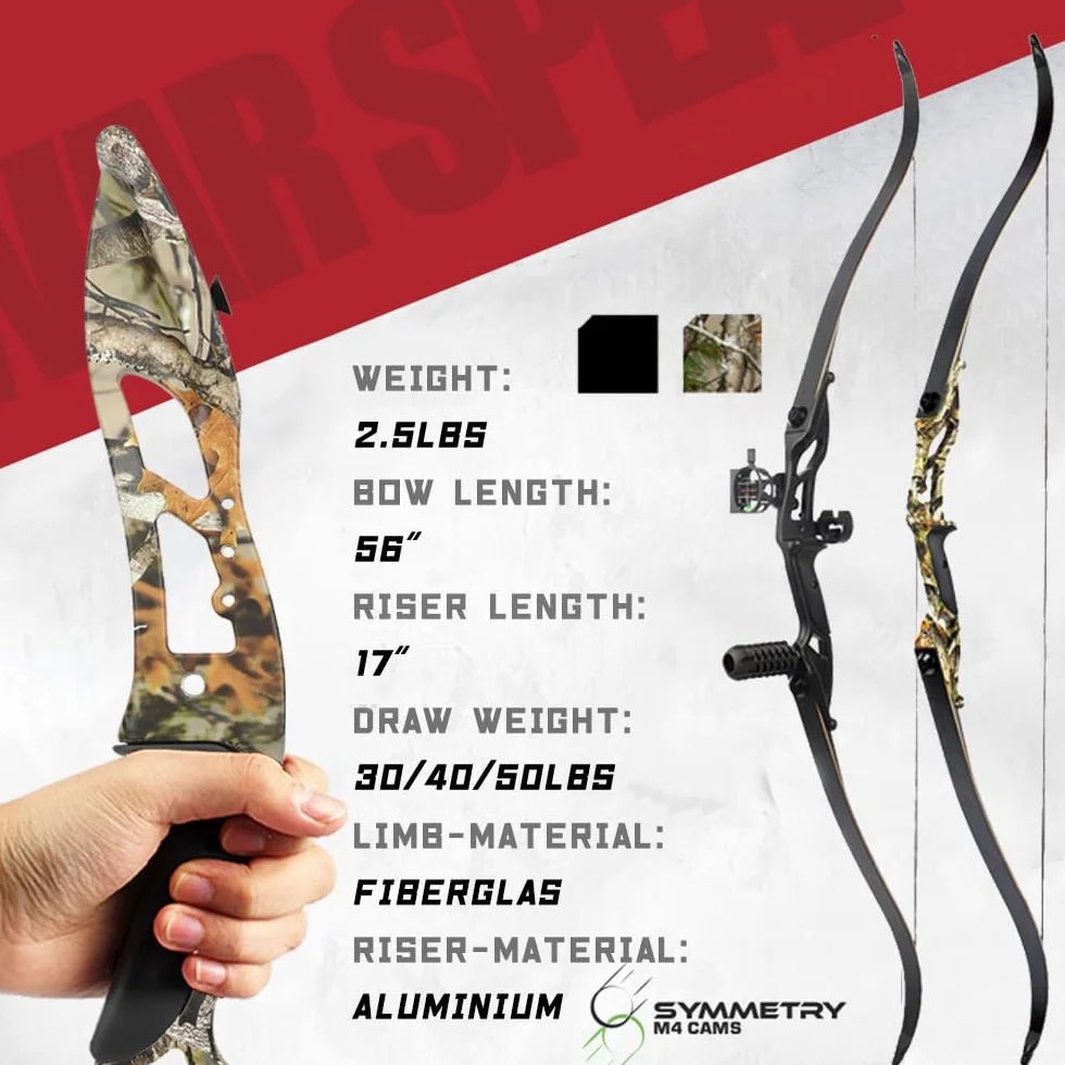Ensemble Arc RecurveDémontable 56 Pouces 30 40 lbs Arc Recurve Ensemble de tir à l'arc Arc Recurve pour Adultes Kit Complet de Tir à l'arc avec Flèches Arc Recurve de Chasse