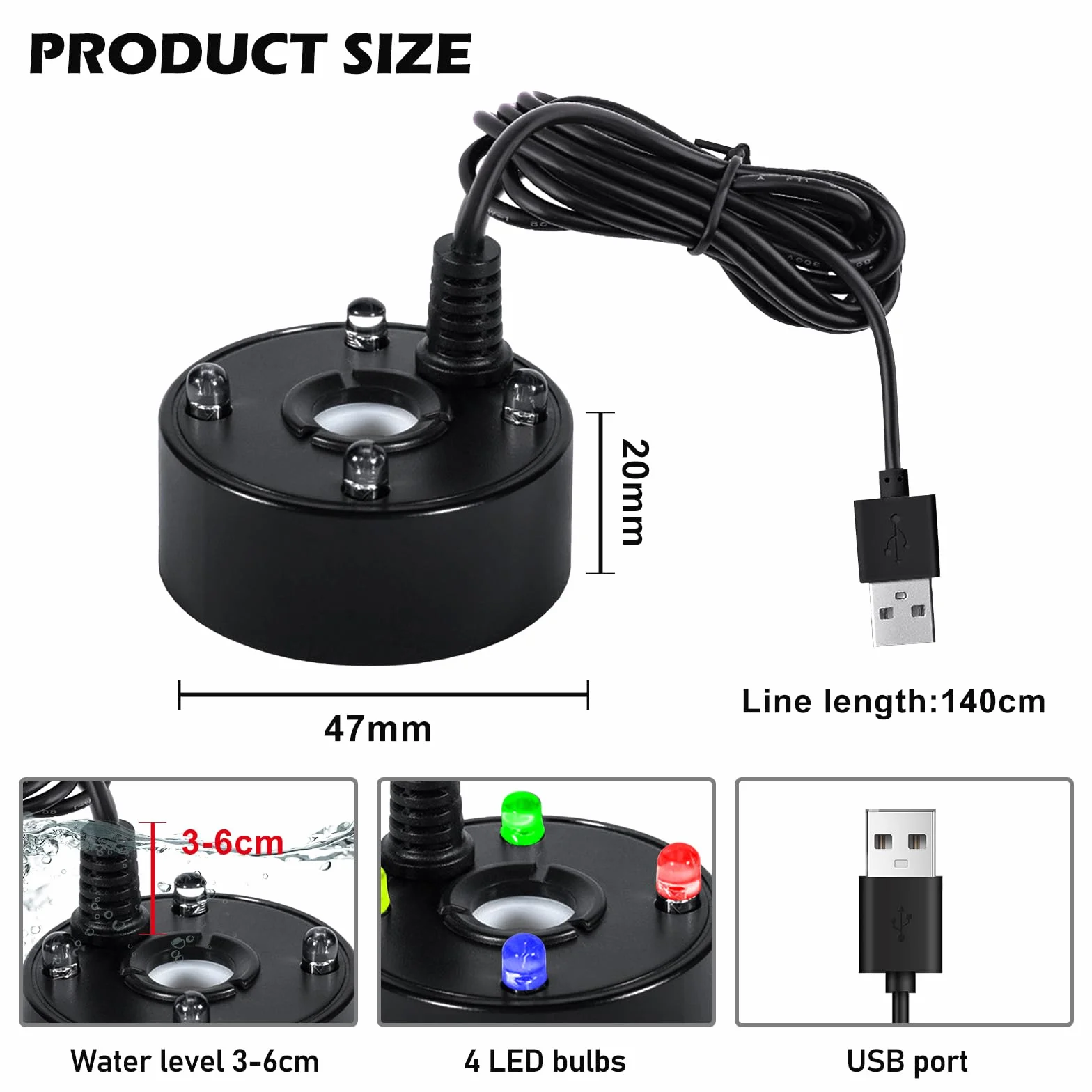 BORDEAG 2 Pièces Brumisateur À Ultrasons 5 V Mini Machine À Brouillard Fontaine d'eau USB pour Étang Aquarium Jardin