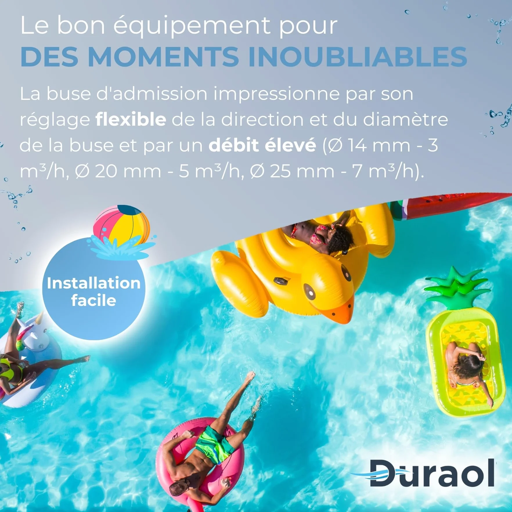 Buse de refoulement sans Grille Anthracite pour Piscine avec Liner, Bassin en Béton ou Polyester