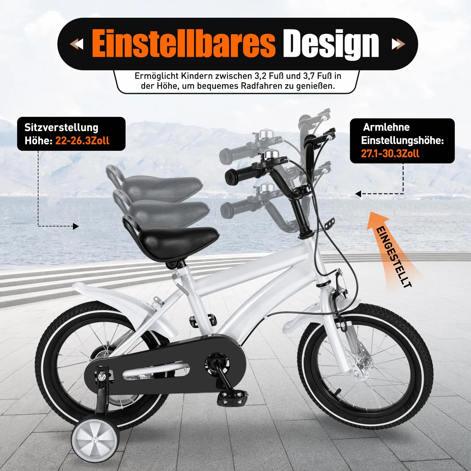 Vélo pour enfant de 14 pouces avec roues stabilisatrices, léger pour enfants de 2 à 4 ans, pour garçons et filles, vélo d'entraînement réglable en hauteur avec couvre-chaîne et frein à main
