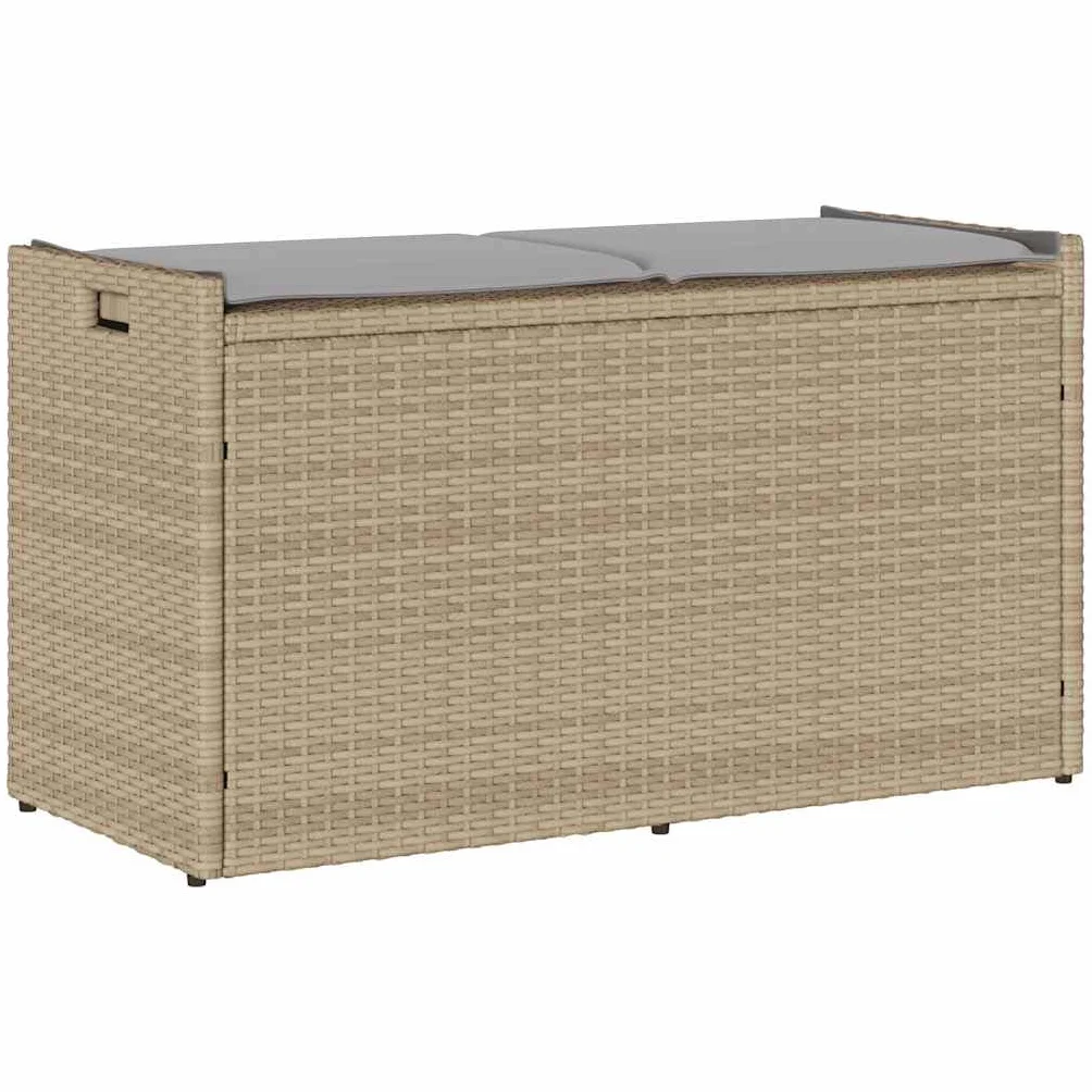 Coffre de Rangement Extérieur Résine Tressée 100 cm Beige Gris Clair