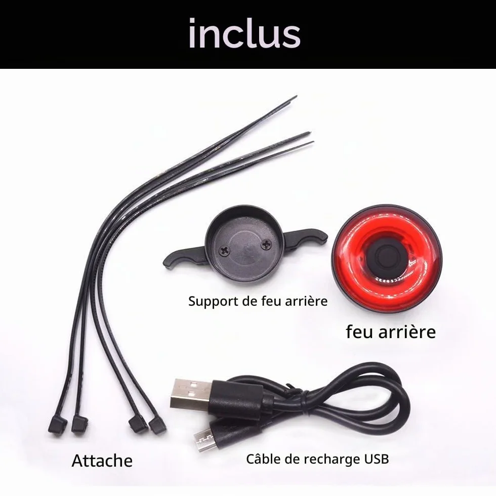 Smart Bike Feu arrière Rechargeable Ultra Lumineux Lumière de vélo, Auto on/Off, IPX6 étanche LED Lampe de vélo, s'installe sur n'importe Quel vélos de Route (Black)