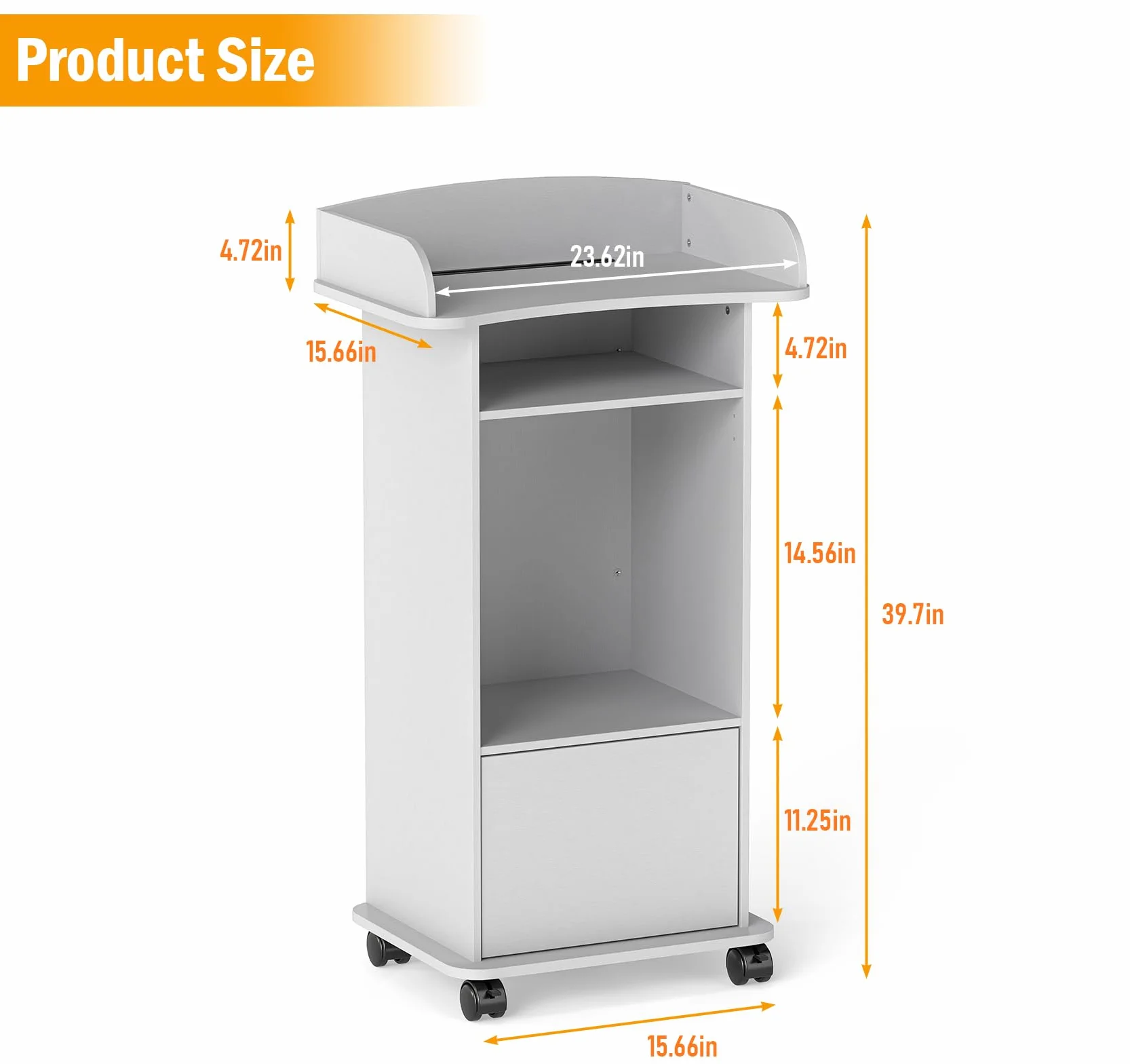 Lutrin podium portable en bois avec étagère réglable et roues verrouillables pour églises, conférence, école (blanc)