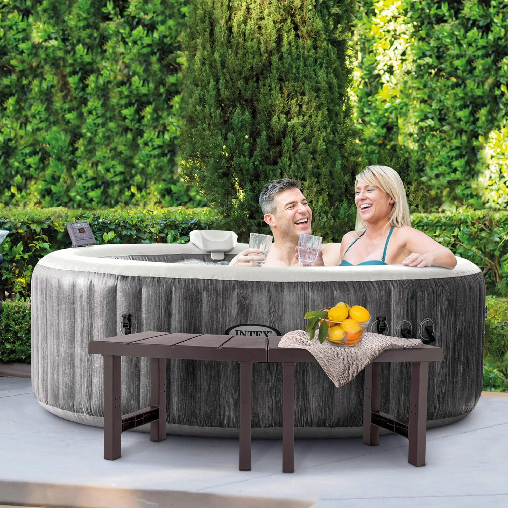 Intex Pack 4 Pieces 2 Medium Plus 2 Hautes Entourage Spa 4 Places Rond, Gris Anthracite