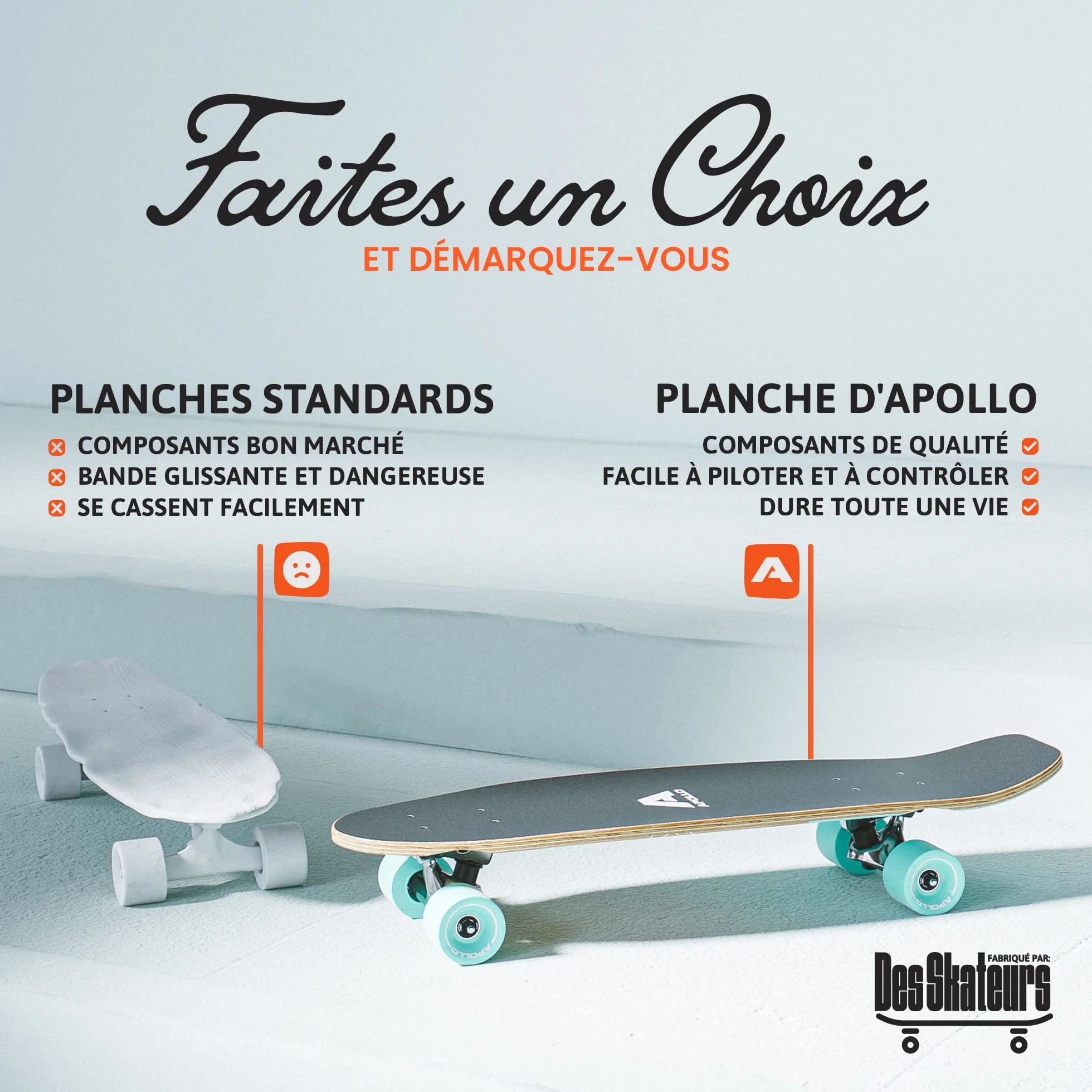 Apollo Fancy Board, midi Cruiser comme BOAD Complet, 70cm (30x8), Mini Long kicktail maniable en Bois Vintage Cruiser Board avec roulements à Billes ABEC 9 Haute Vitesse