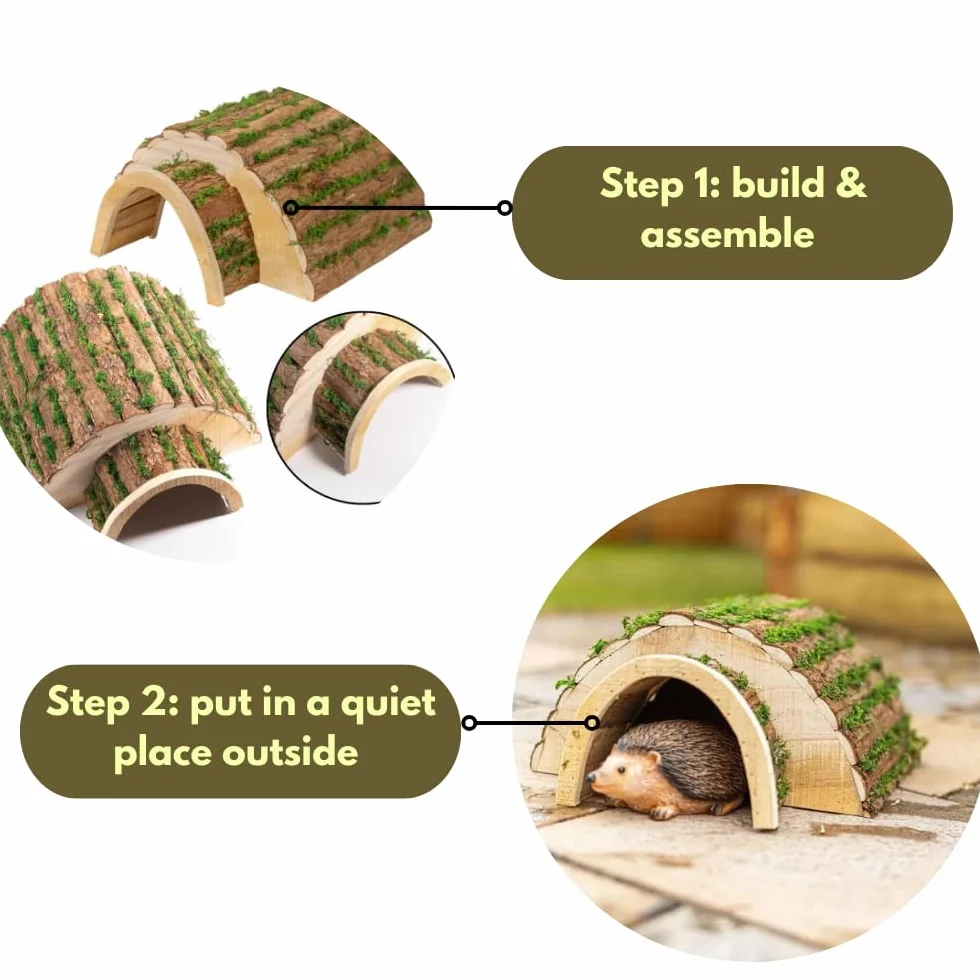 Maison de hérisson en Bois Durable extérieur Effet écorce