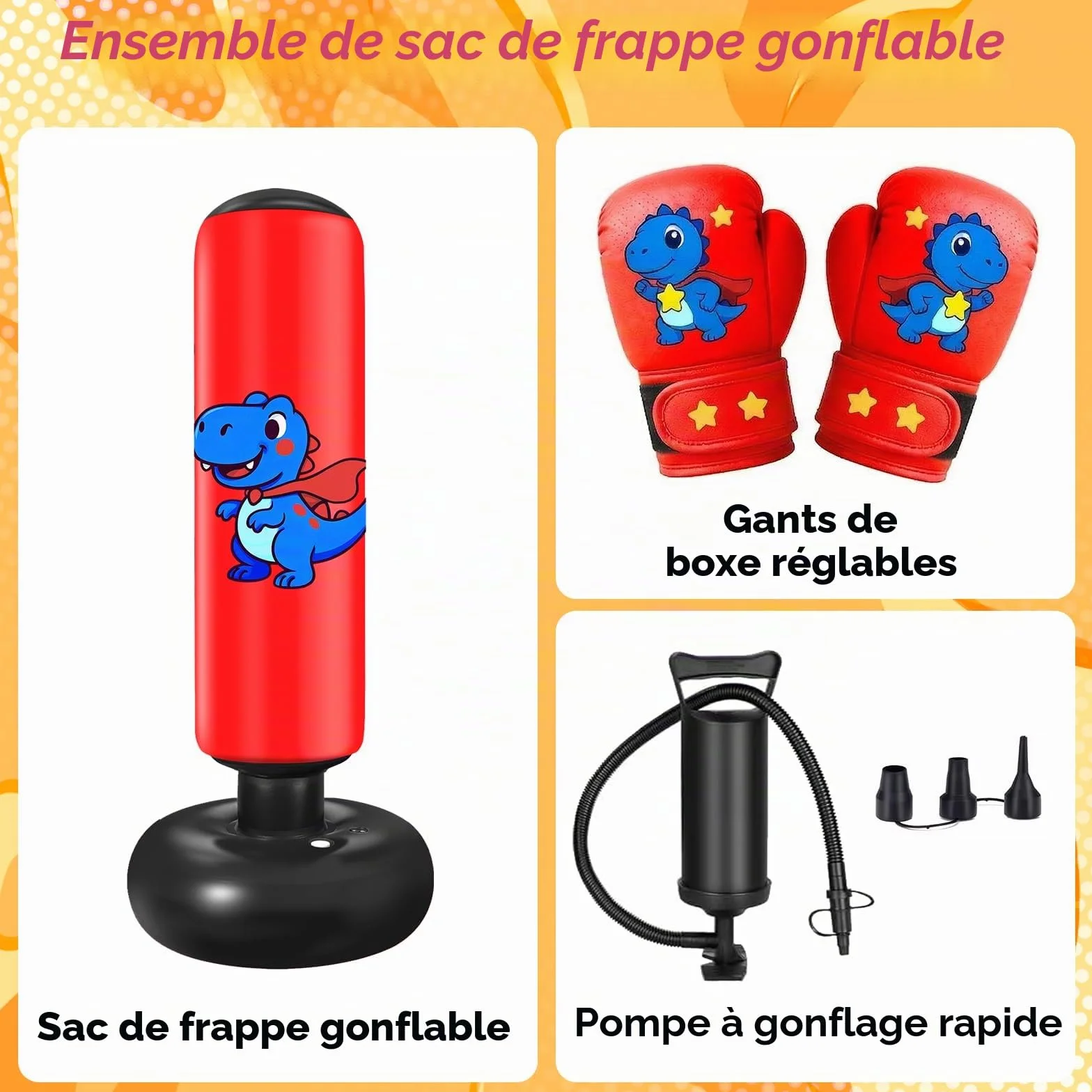 Sac de Frappe Enfant Gonflable Oziral Kids Boxing Sandbag Sac de Frappe autoportant pour Adultes Sac de Boxe Gonflable avec Pompe à air – Entraînement à Domicile pour Muay Thai Kickboxing