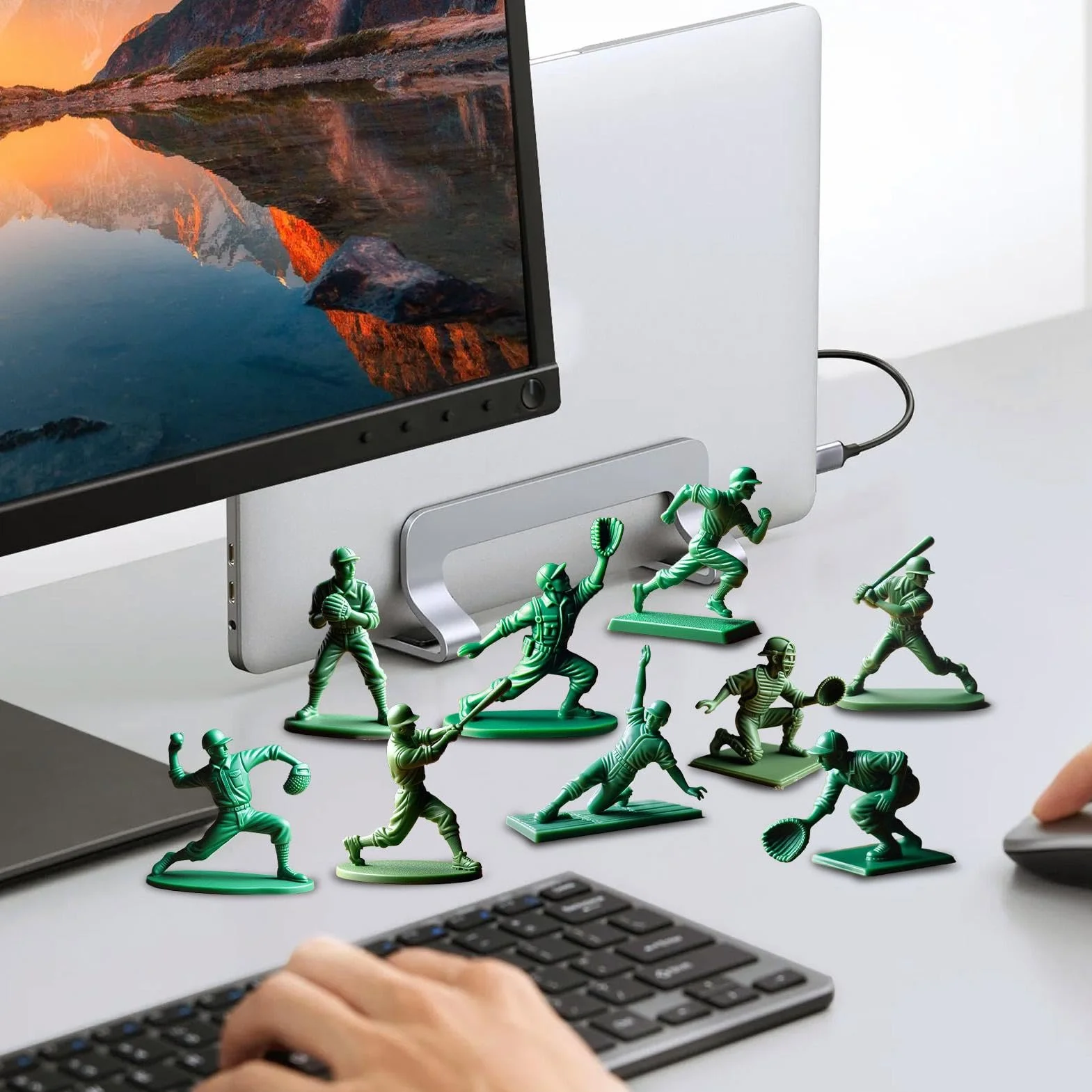 Figurines de baseball classiques, figurine de joueur de baseball vert | Catcher de lanceur de baseball 9x 3D Printing 2 pouces Statue - Collection des amoureux du sport Décoration de table pour la fam